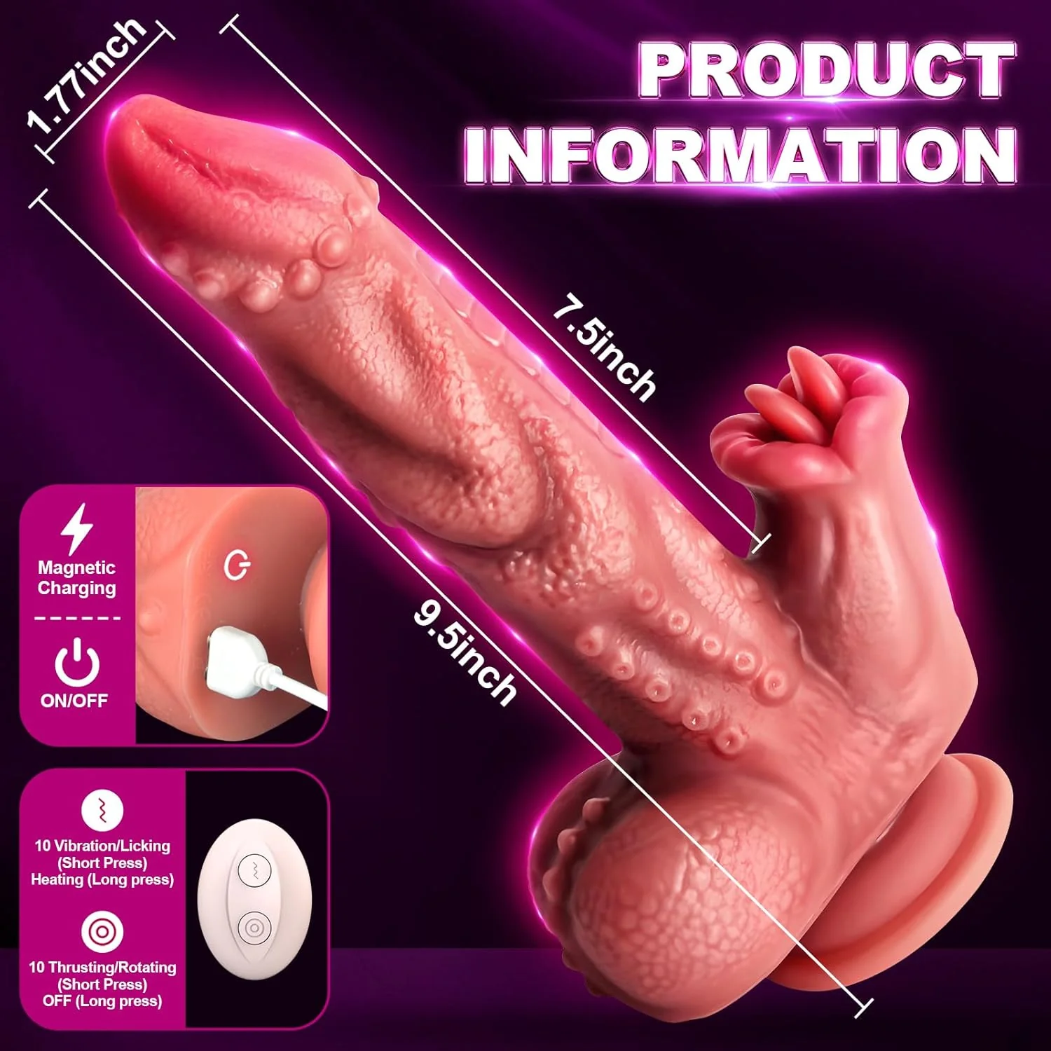 OctoRipple 6-in-1 Monster Tentacle Thrusting Dildo | Fantasy Vibrator, Heating, Remote Control - Image 6