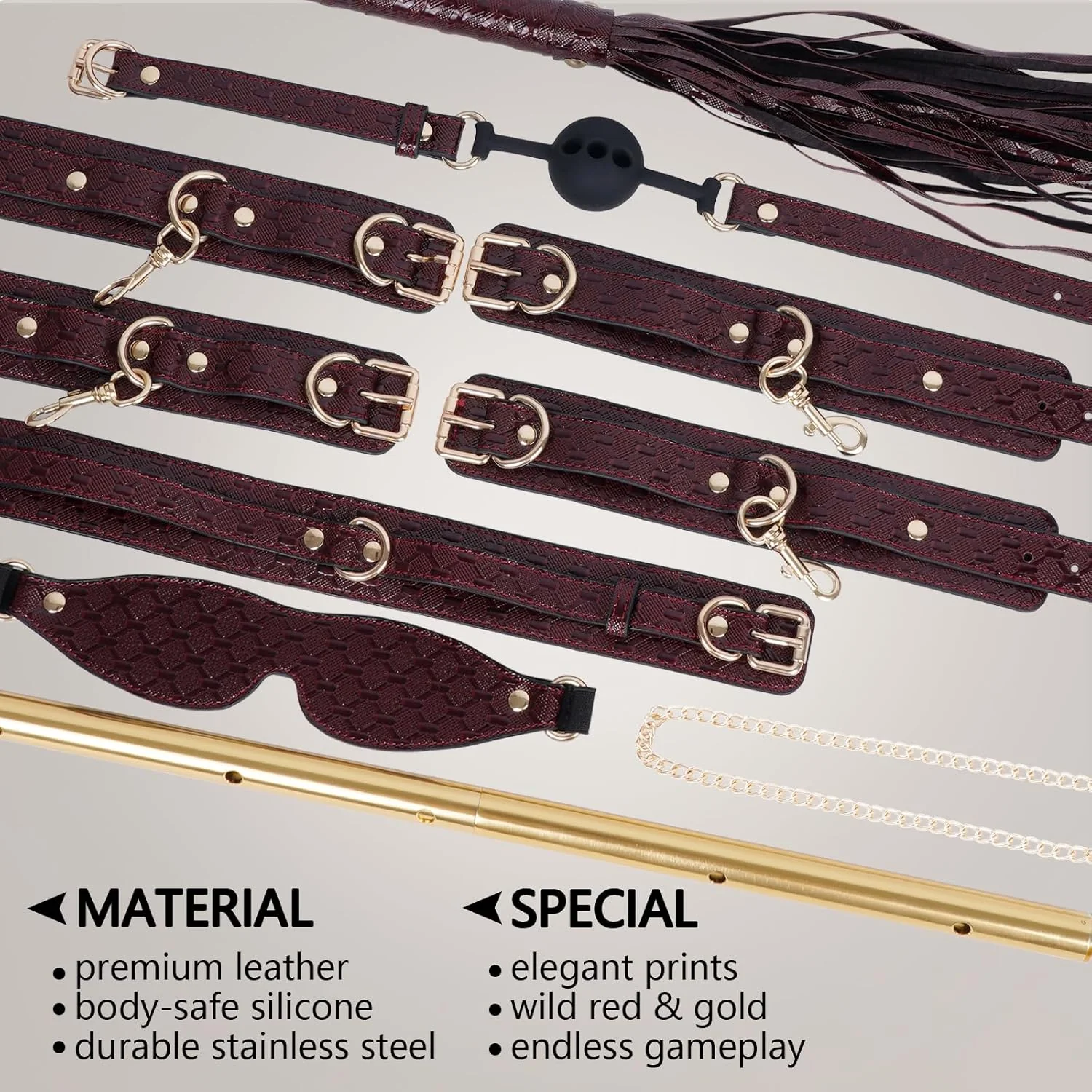 CrimsonRoyale 10PCS BDSM Spreader Bar Bondage Kit - Image 4