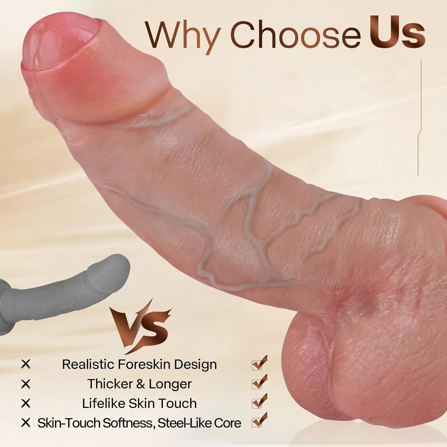 TitanX 11” Realistic Foreskin Dildo Thick Silicone Suction Cup - Image 3