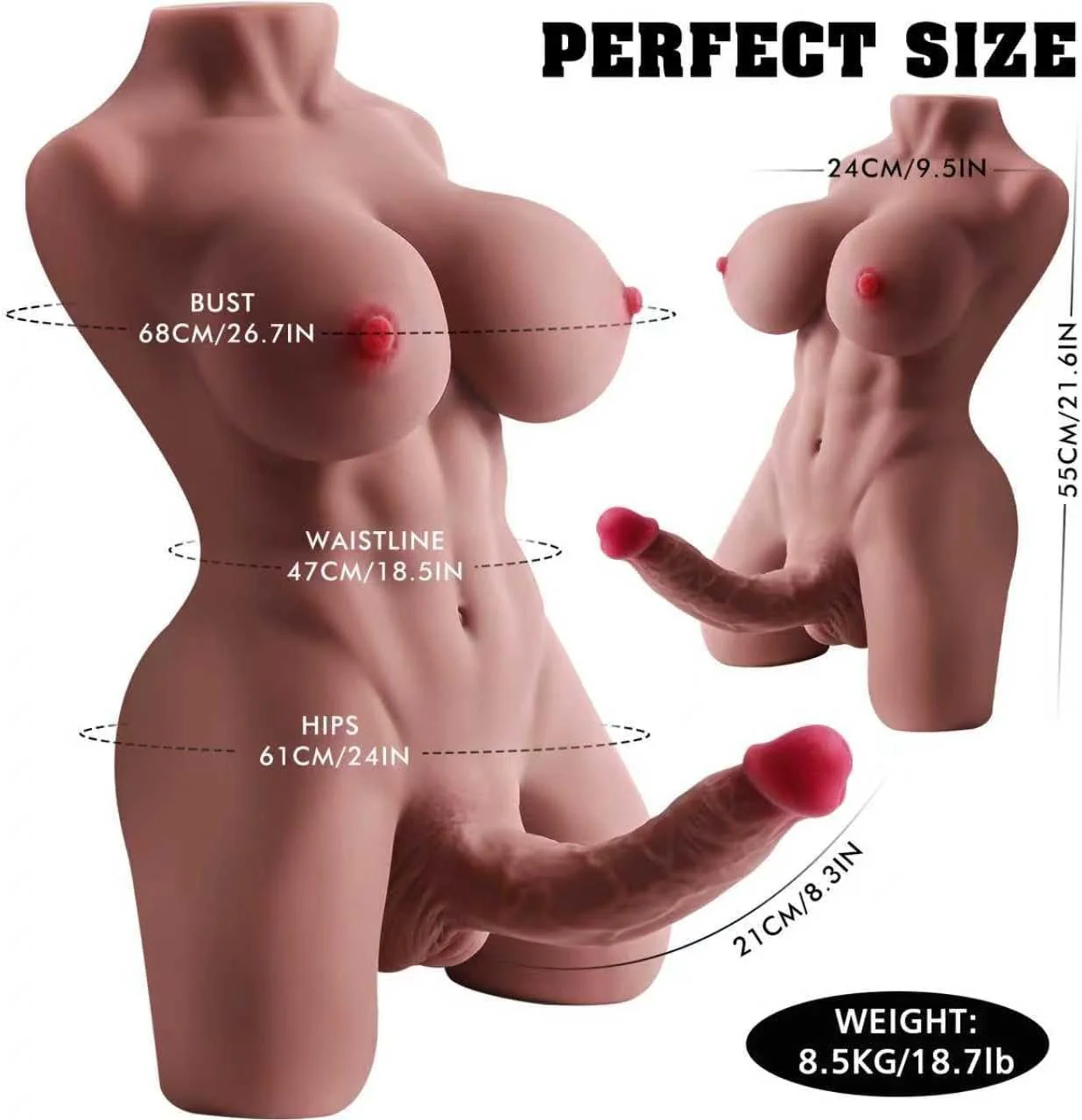 NoirviaX 18.7lb Transgender Sex Doll Torso w/ Dildo TPE Brown - Image 3