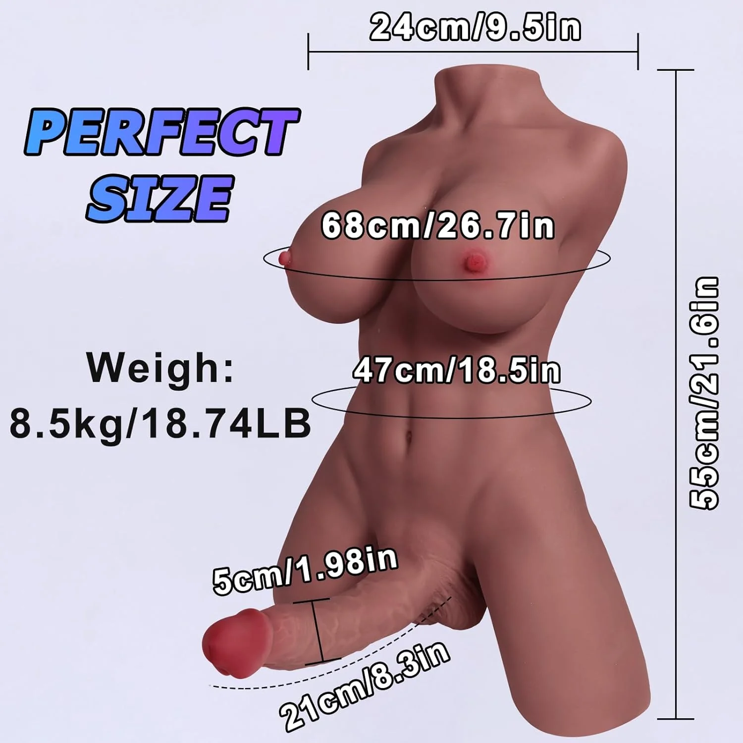 NoirviaX 18.7lb Transgender Sex Doll Torso w/ Dildo TPE Brown - Image 5
