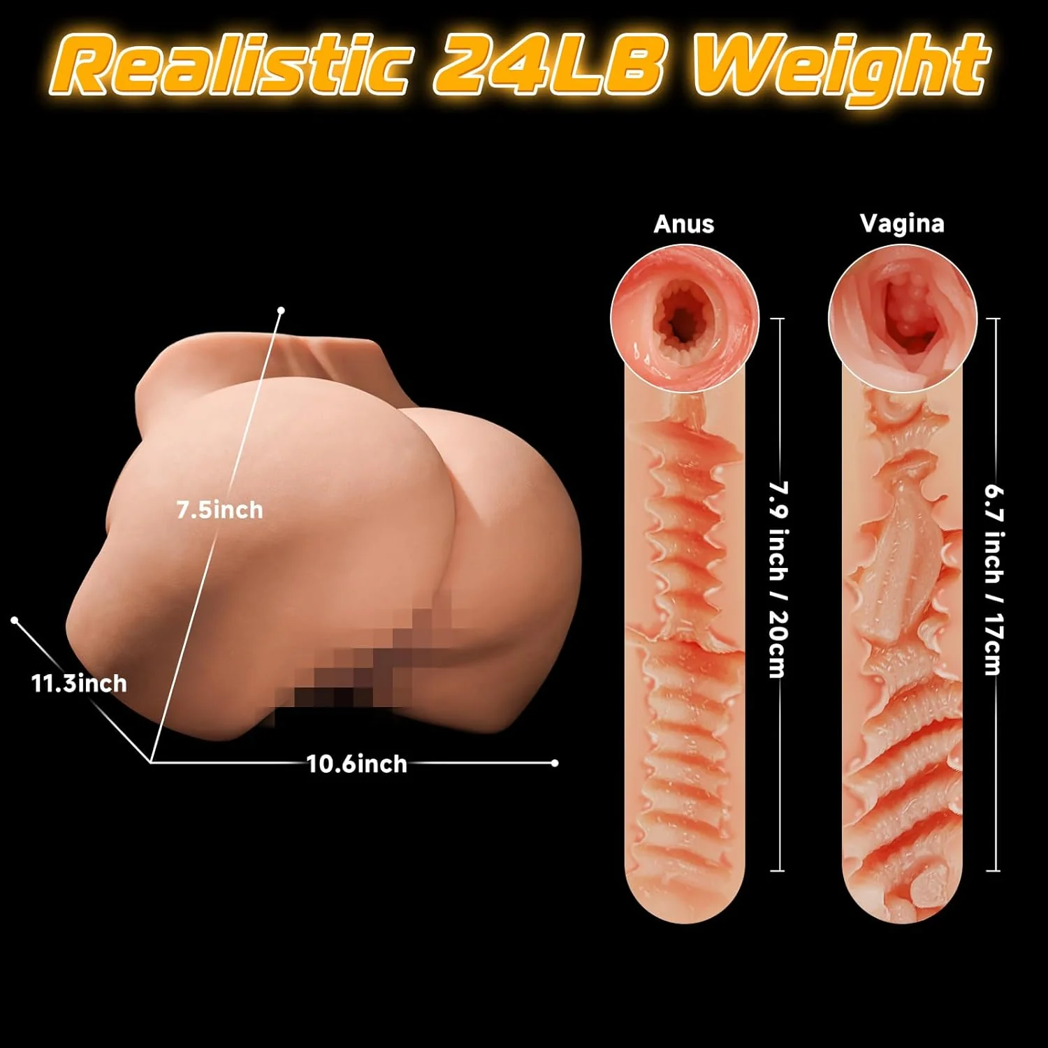VantaPulseX 25LB Vibrating Sex Doll Torso | Dual Deep Channels - Image 6