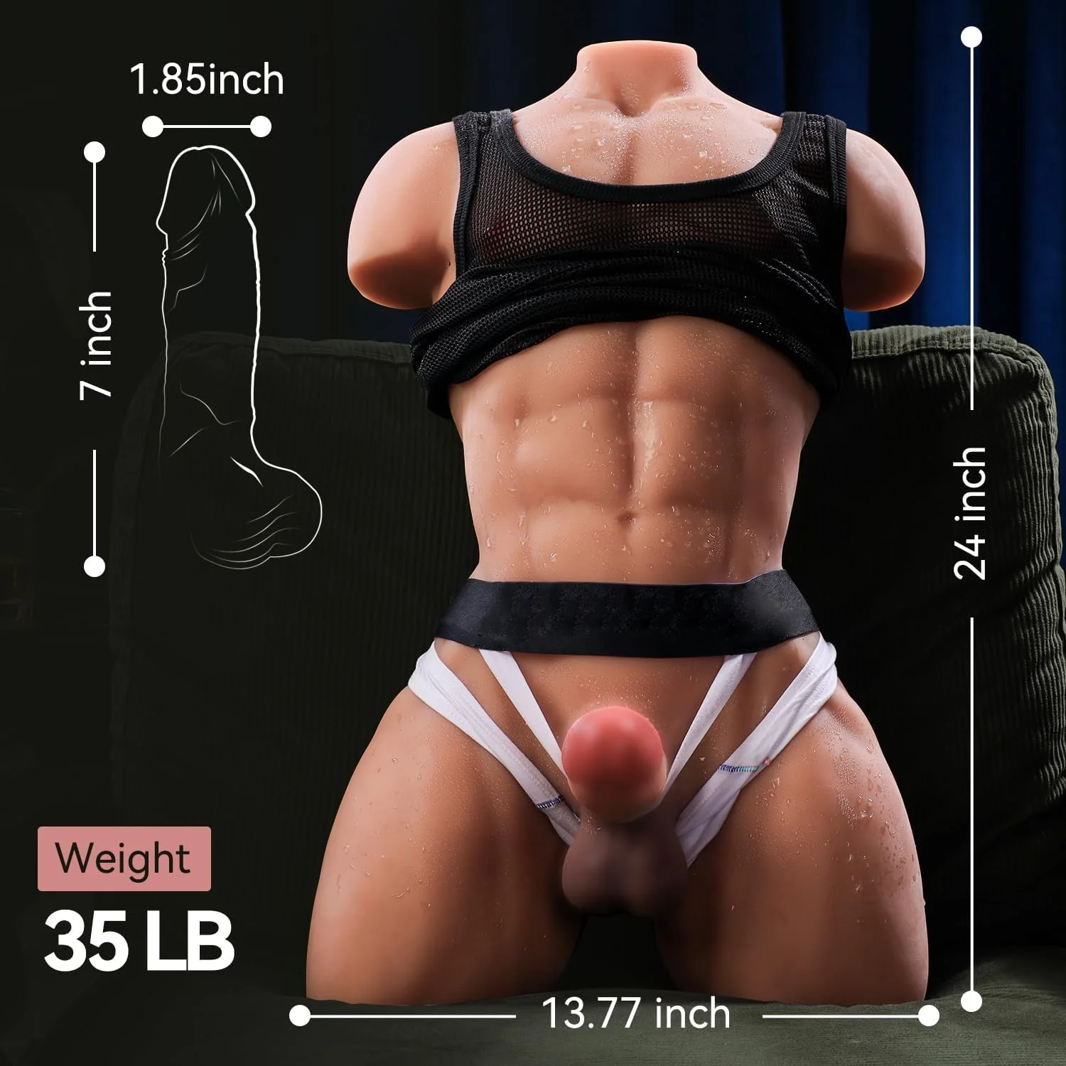 DominexCurve 35LB Male Sex Doll Torso Vibrating 7in Dildo - Image 2