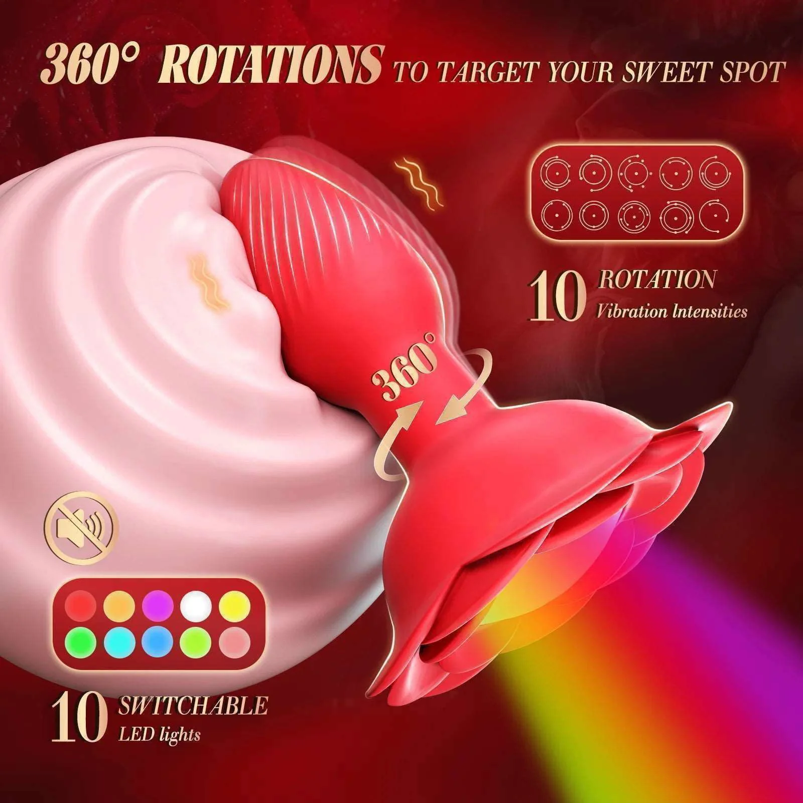 360° Rotation Rose Vibrating Butt Plug Prostate Massager - Image 2