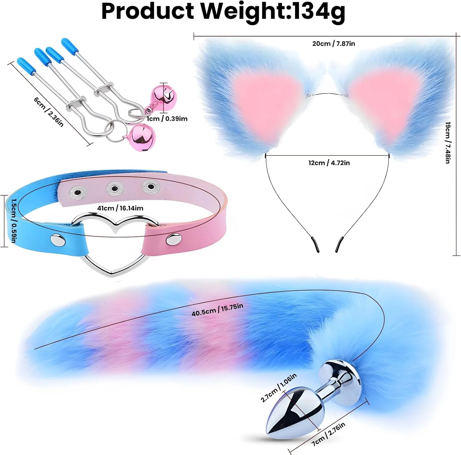 BellFeral Fox Tail Anal Plug Set 4PC Ears Collar Clamps - Image 2