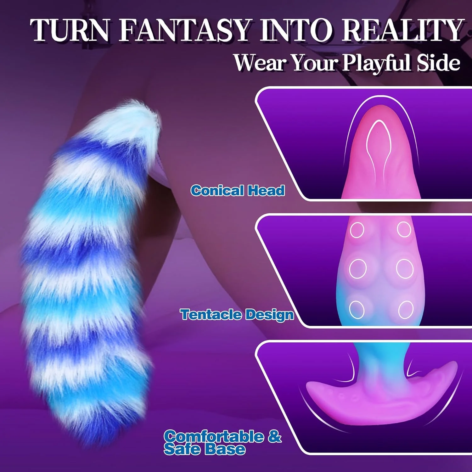 TentacleTail Tapered Silicone Fox Tail Butt Plug Large 5.1" - Image 3