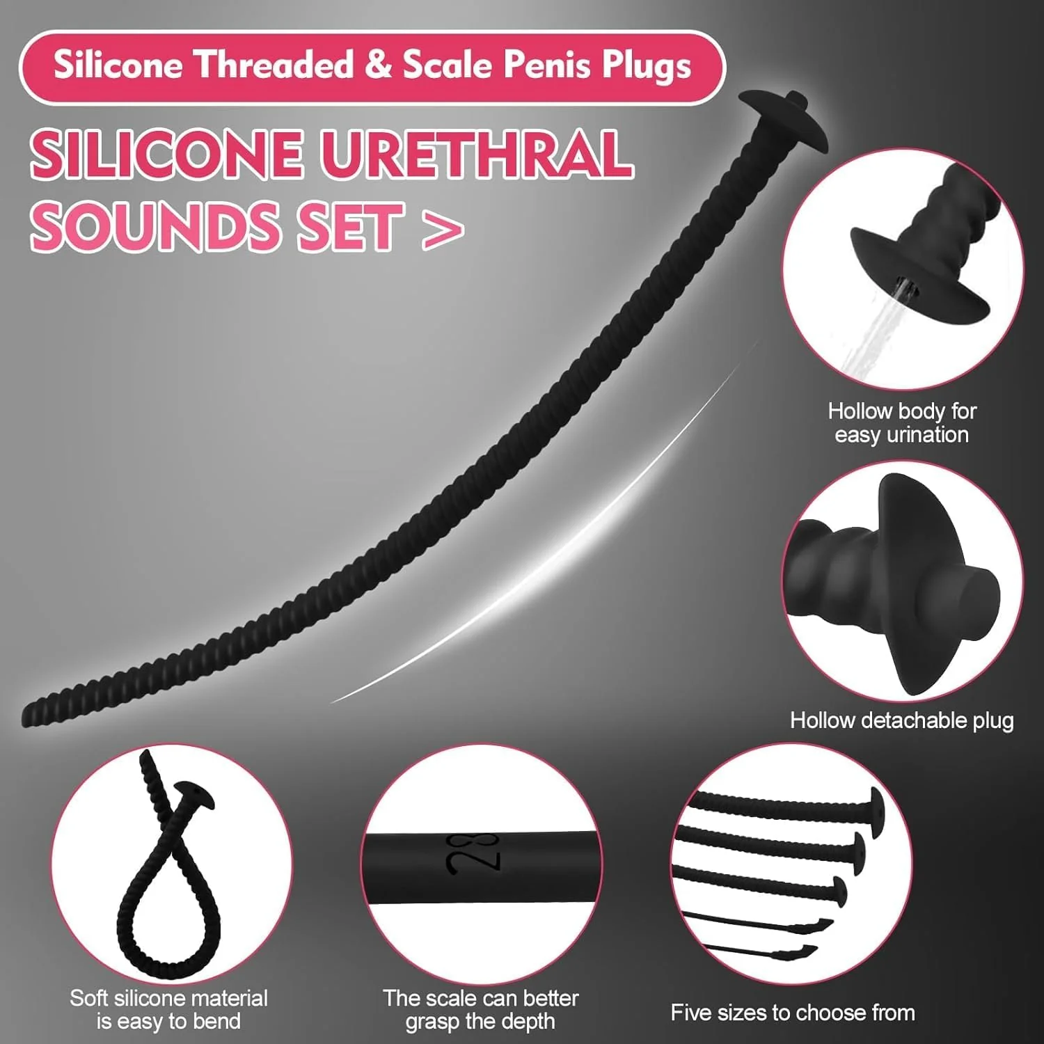 DualPath 5PCS Urethral Sounds Silicone Dilator Set - Image 2