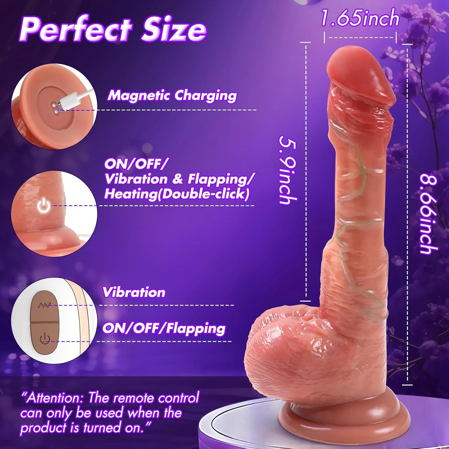 HeatPulse Remote Control Dildo 9 Flapping Vibrating Heating - Image 4