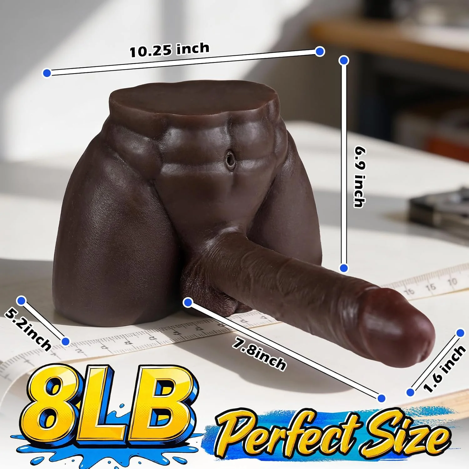 OnyxFlex Black Male Sex Doll Torso 7.8in Dildo 8LB - Image 5