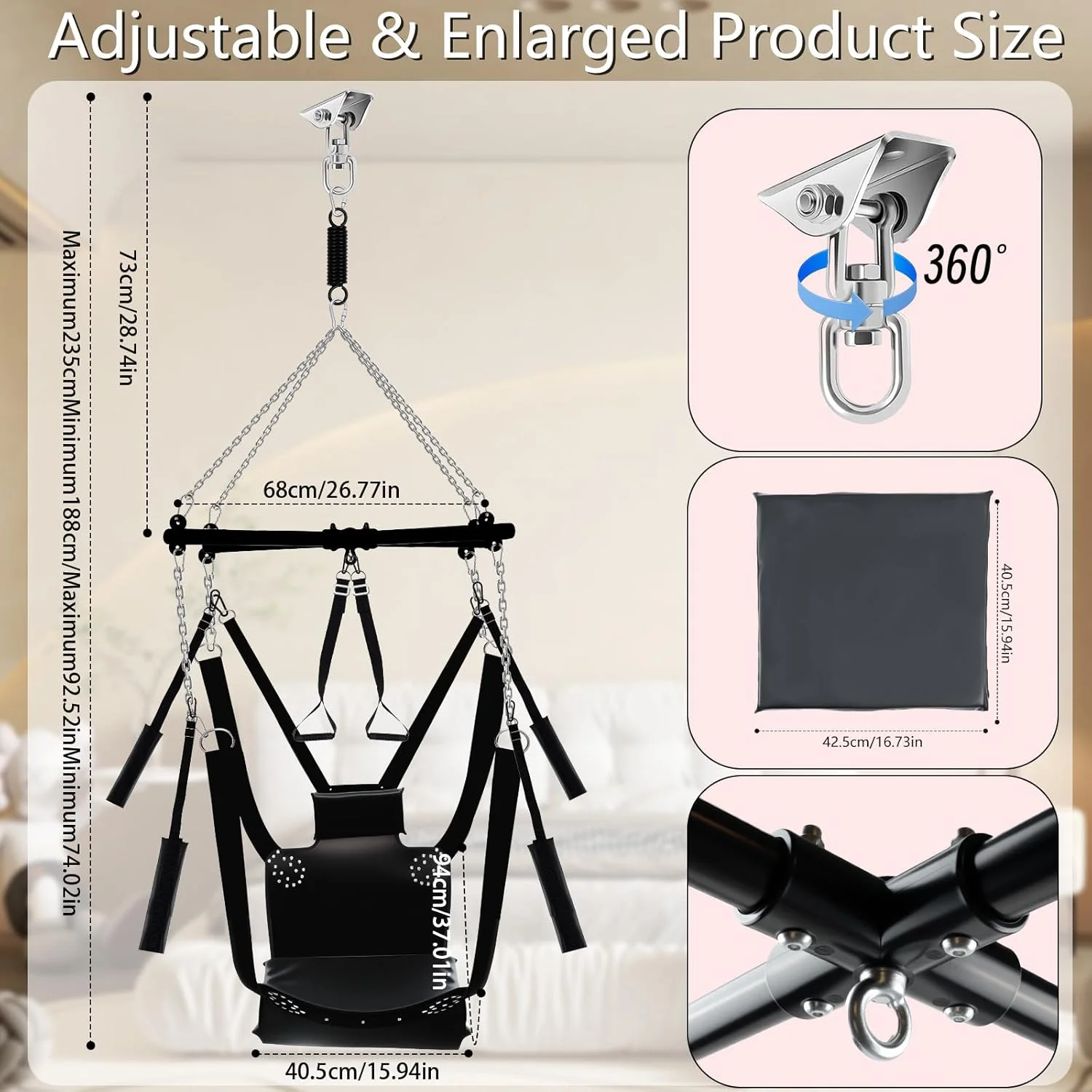 FloatEase Premium Heavy-Duty 360° Adjustable Sex Swing 800lb - Image 6