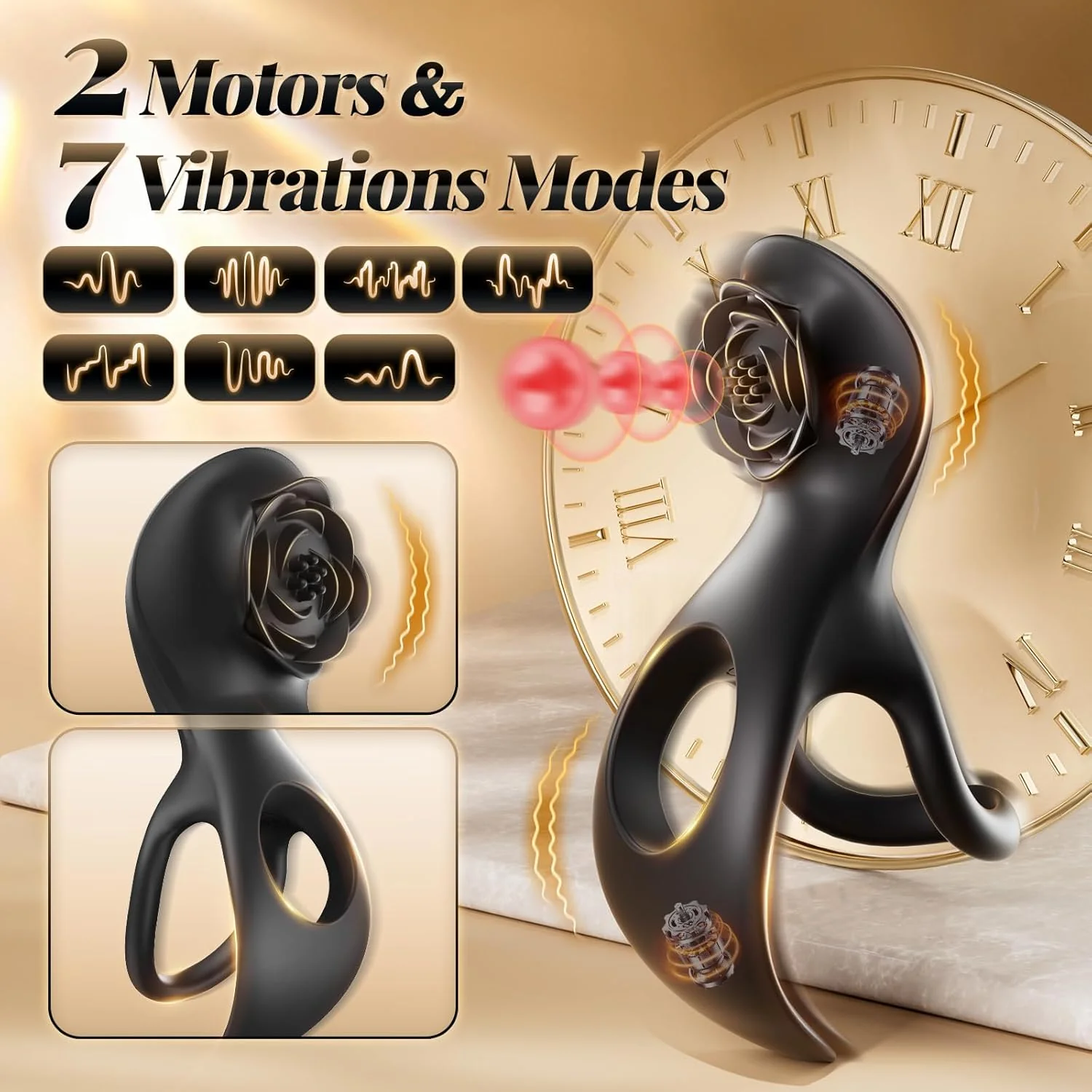 NoirBloom Rose Cock Ring Clit Stimulator Remote 7 Modes - Image 3