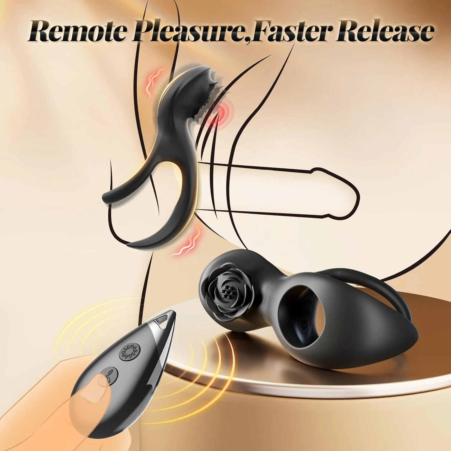 NoirBloom Rose Cock Ring Clit Stimulator Remote 7 Modes - Image 6