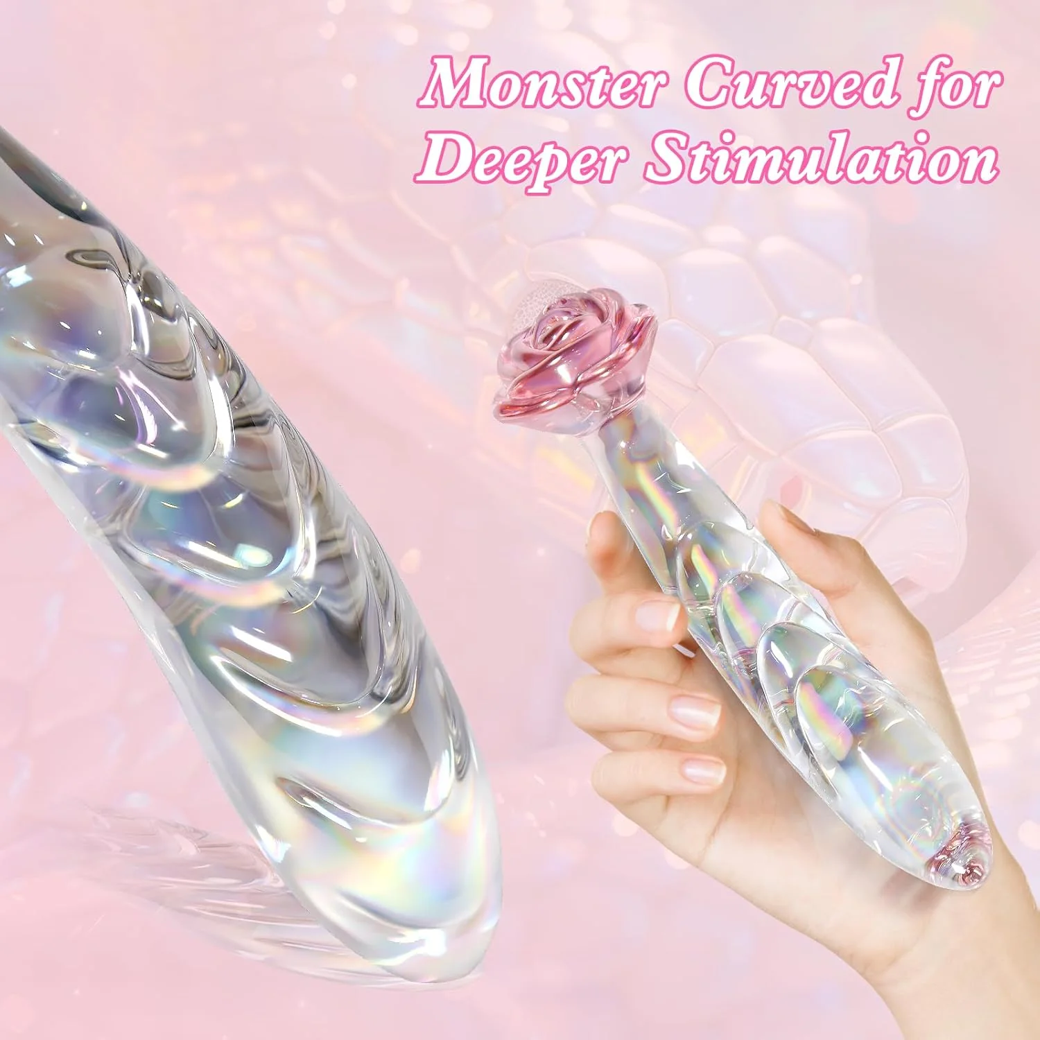 RoseGlass 7.2â Glass Dildo Rainbow G-Spot Anal Plug - Image 3