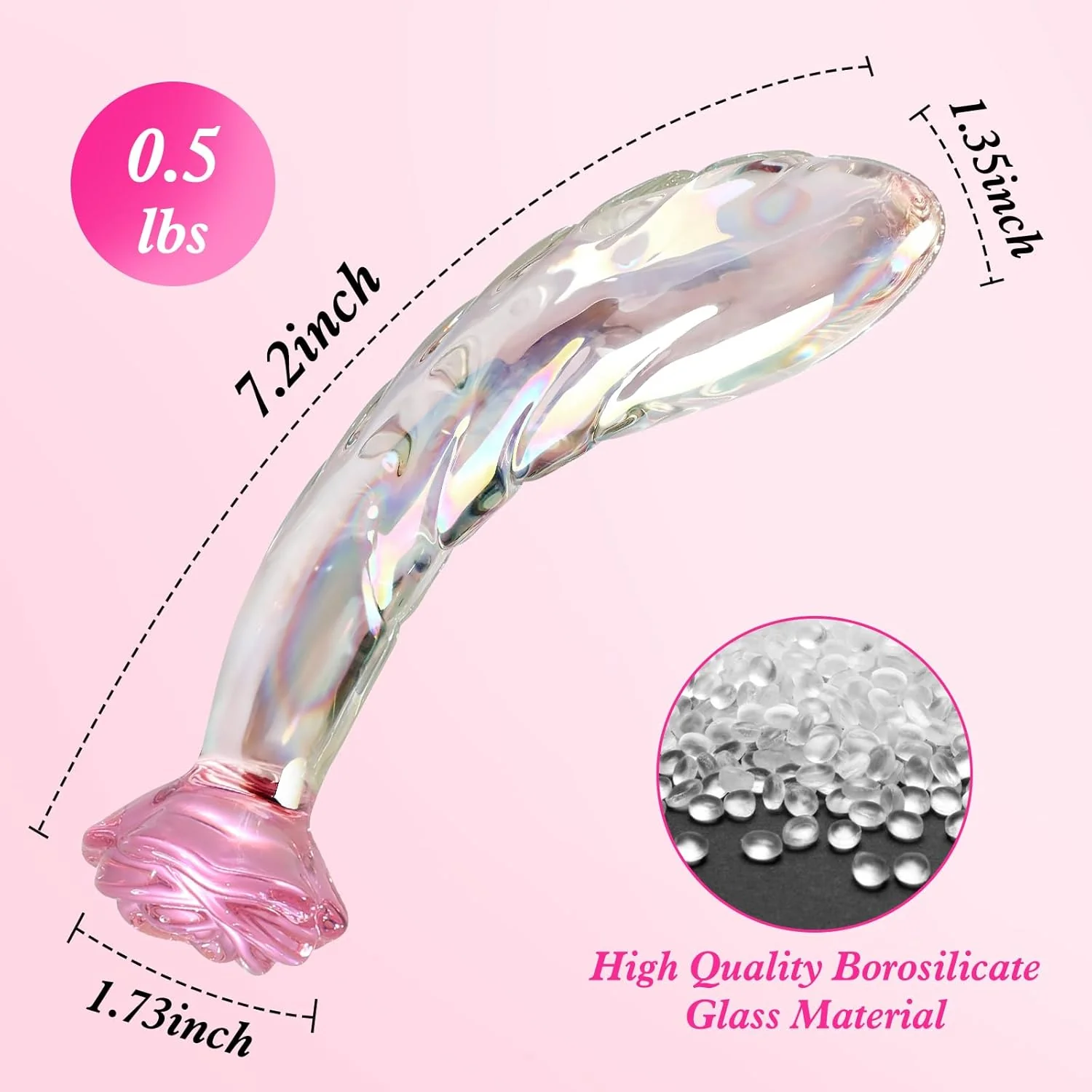 RoseGlass 7.2â Glass Dildo Rainbow G-Spot Anal Plug - Image 6