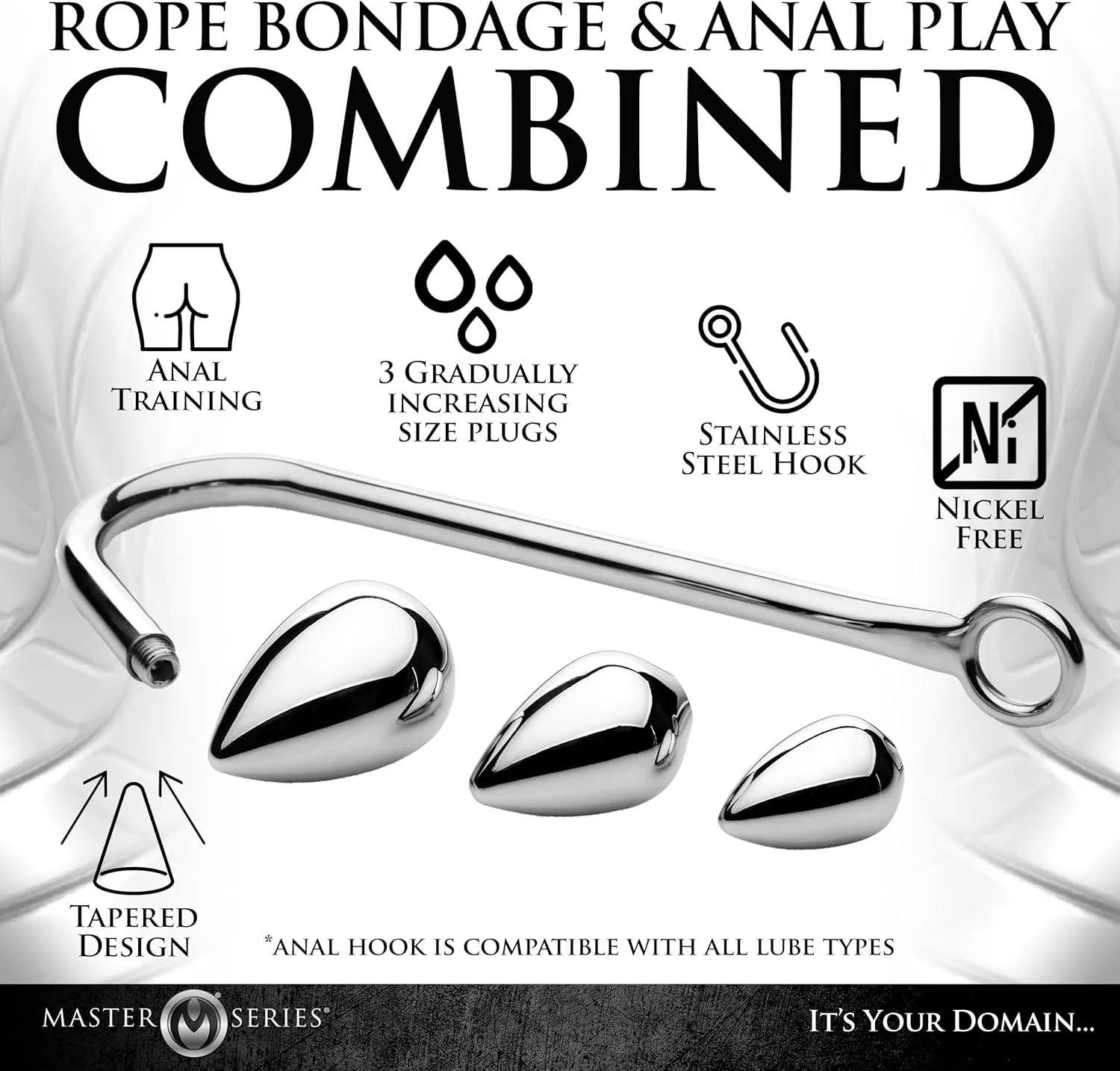 TriSteel Stainless Steel Anal Hook 3 Plug Set - Image 4