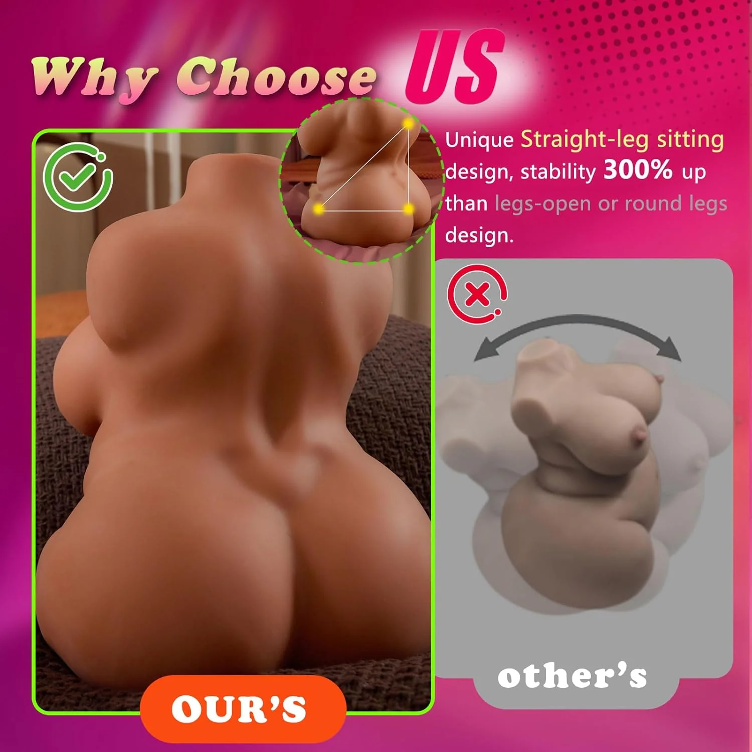 CurveLuxe BBW Sex Doll Torso Brown 3-in-1 9LB - Image 4