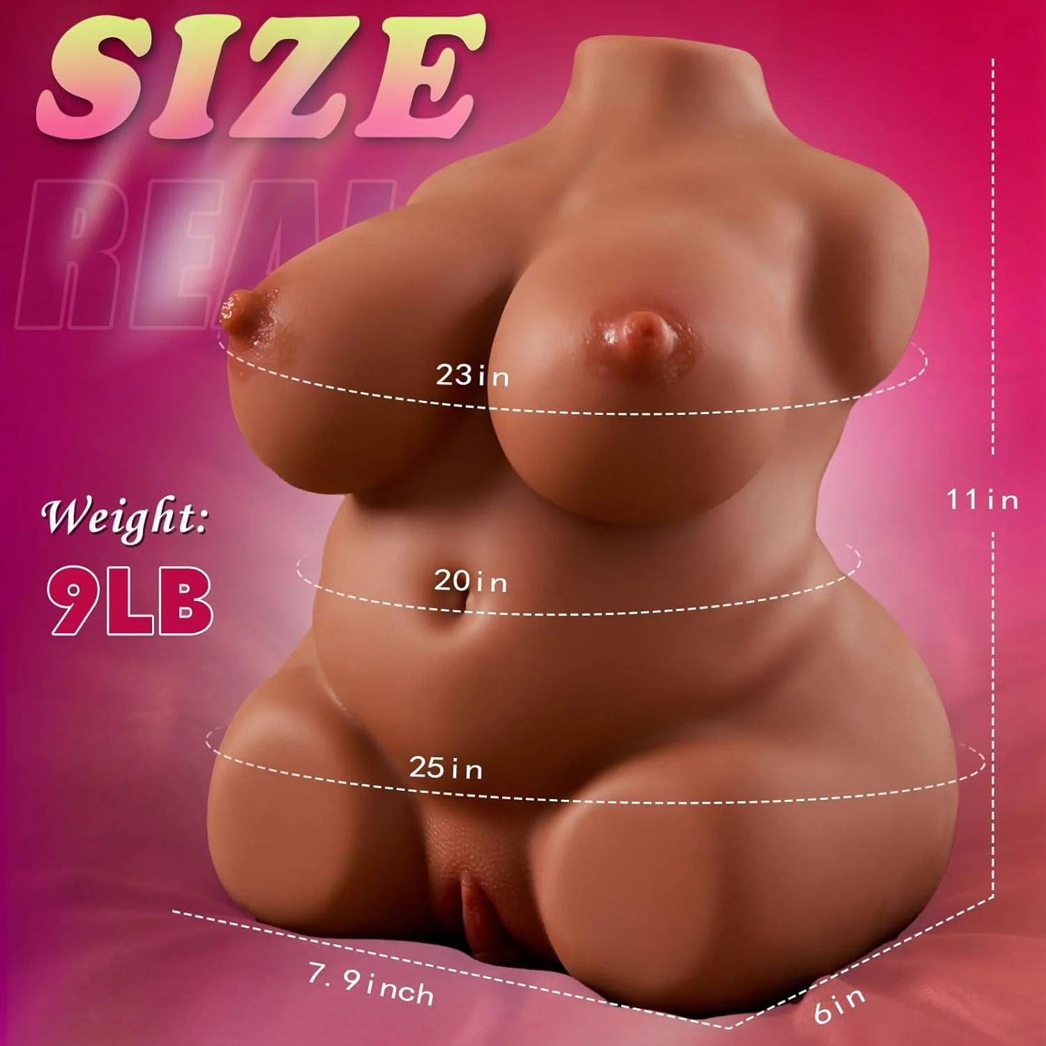 CurveLuxe BBW Sex Doll Torso Brown 3-in-1 9LB - Image 6