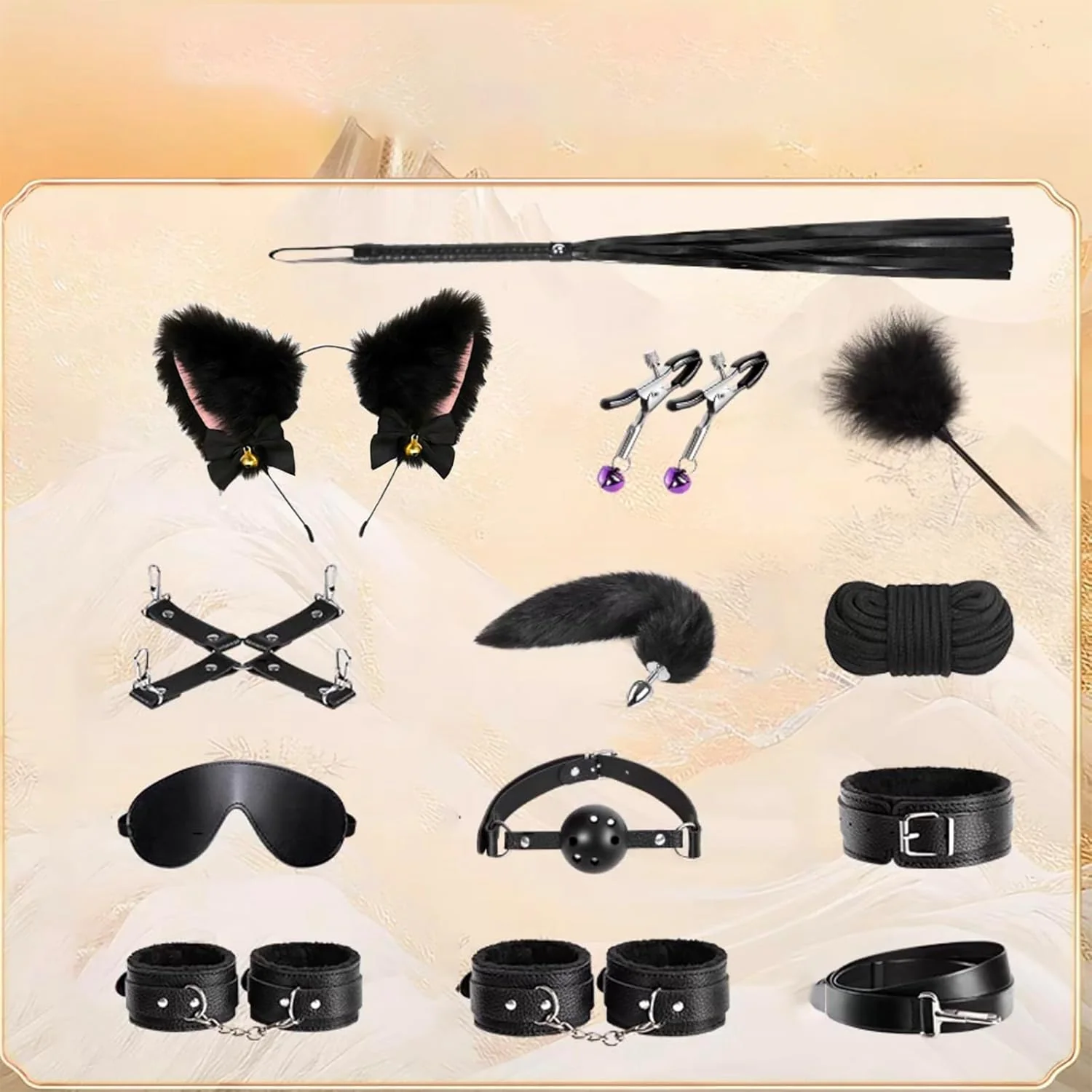MidnightKink 12PC BDSM Kit Tail Anal Plug Restraints Set - Image 3