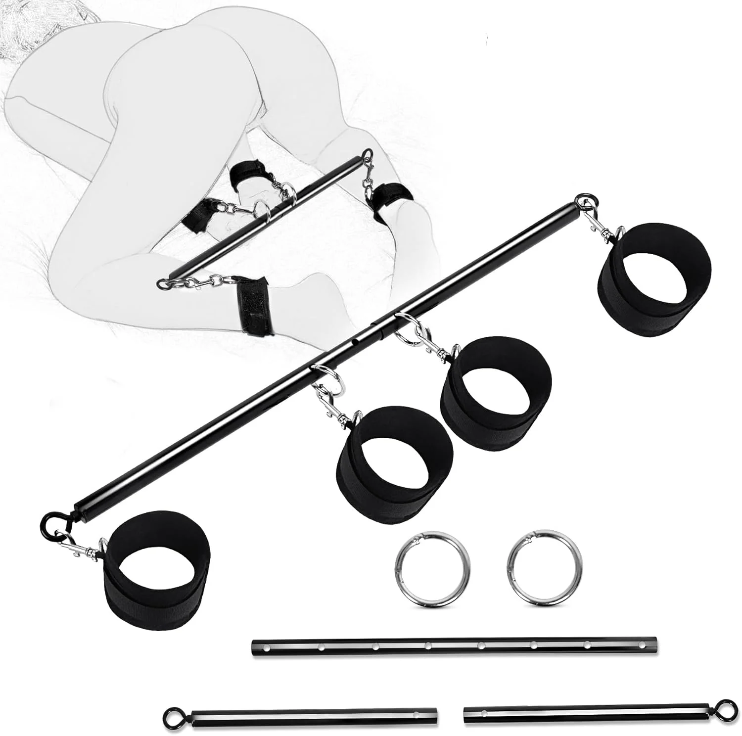 VelvetSpread Adjustable BDSM Spreader Bar with Cuffs
