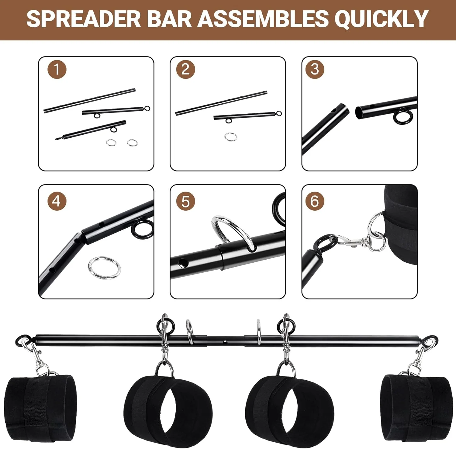 VelvetSpread Adjustable BDSM Spreader Bar with Cuffs - Image 4
