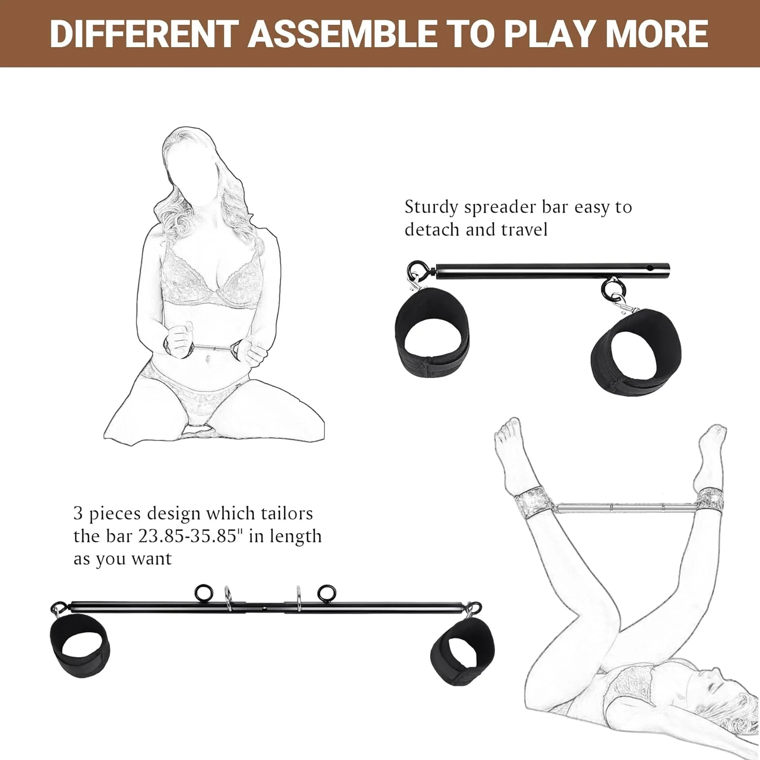 VelvetSpread Adjustable BDSM Spreader Bar with Cuffs - Image 5