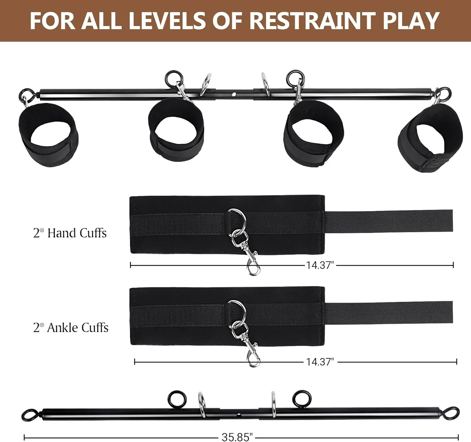 VelvetSpread Adjustable BDSM Spreader Bar with Cuffs - Image 6