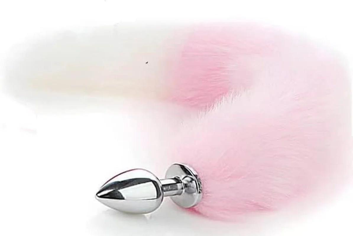 BlushFur Pink White Fox Tail Steel Butt Plug 18"