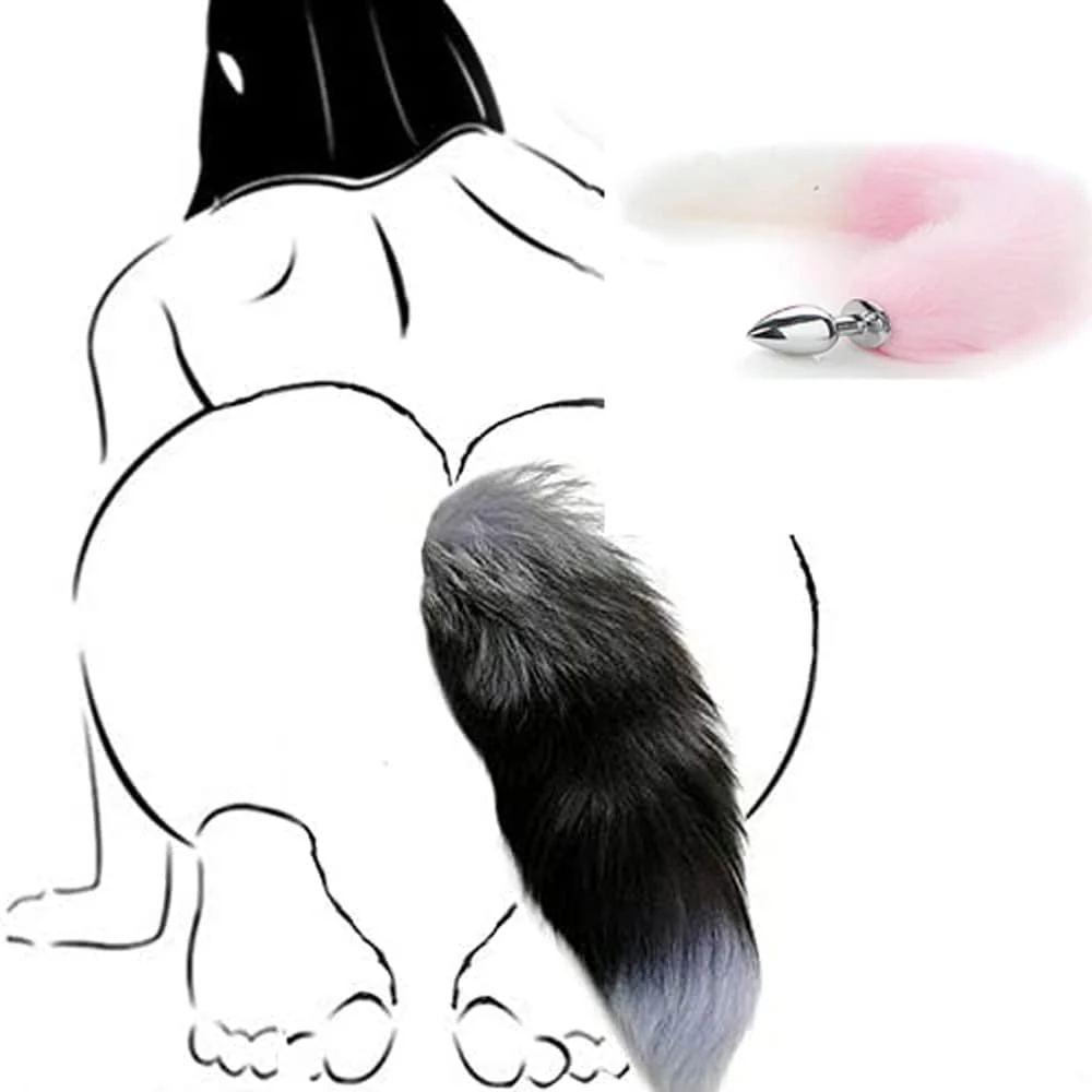 BlushFur Pink White Fox Tail Steel Butt Plug 18" - Image 3