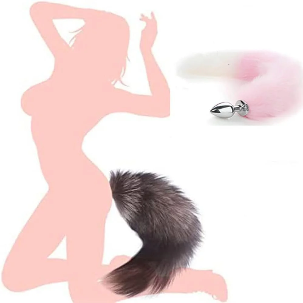 BlushFur Pink White Fox Tail Steel Butt Plug 18" - Image 4