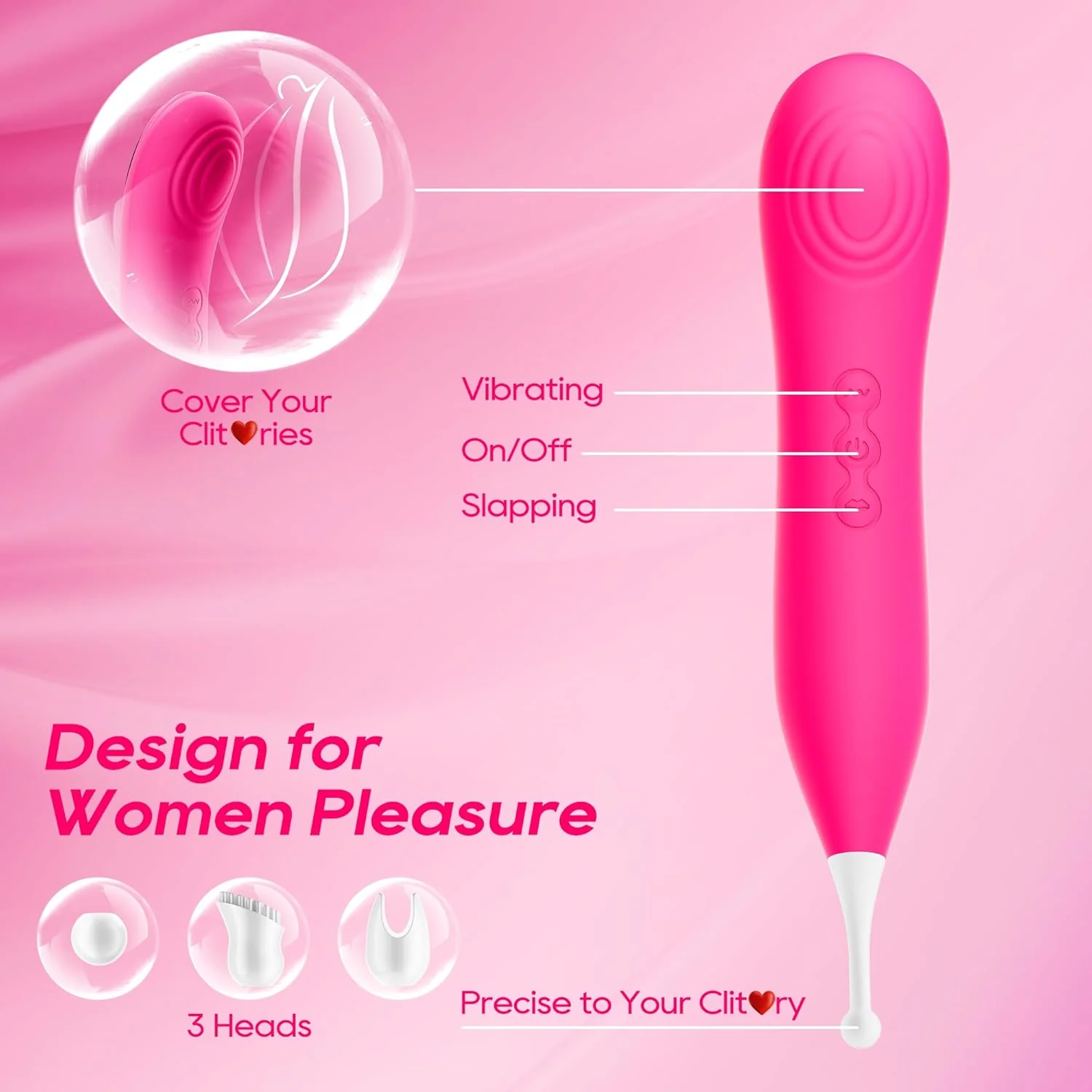 PinPoint Clitoral Wand Vibrator 7 Modes Tapping 3 Heads - Image 4