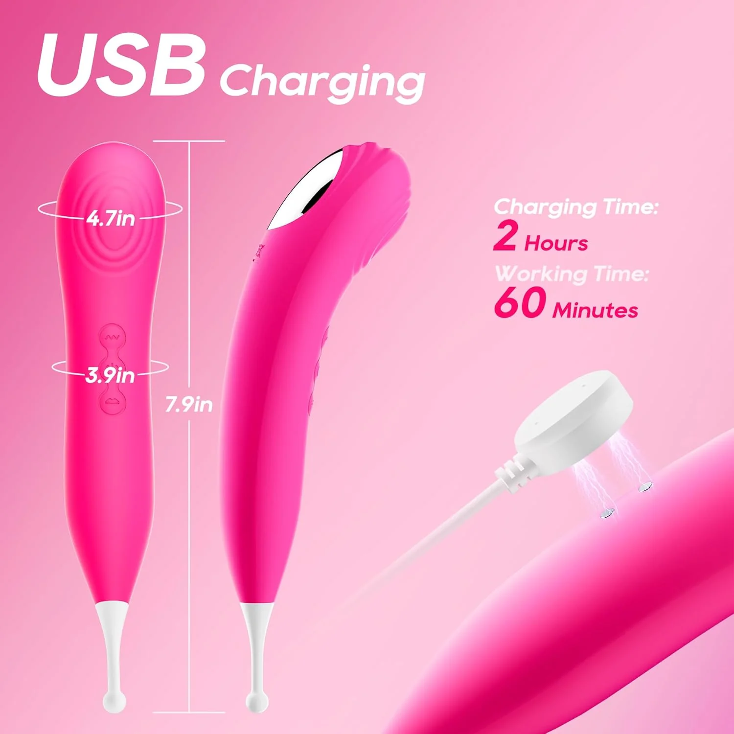 PinPoint Clitoral Wand Vibrator 7 Modes Tapping 3 Heads - Image 7