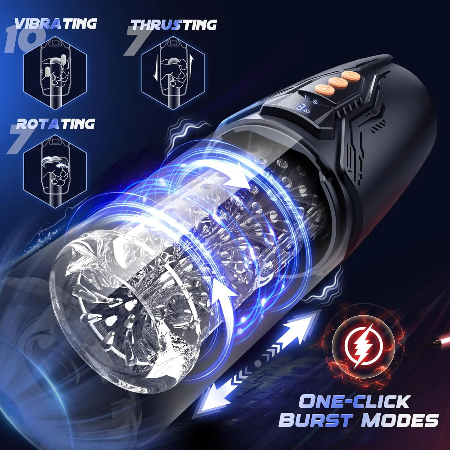 DarkCharm 4-in-1 Thrusting, Rotating & Vibrating Male Masturbator - Image 3