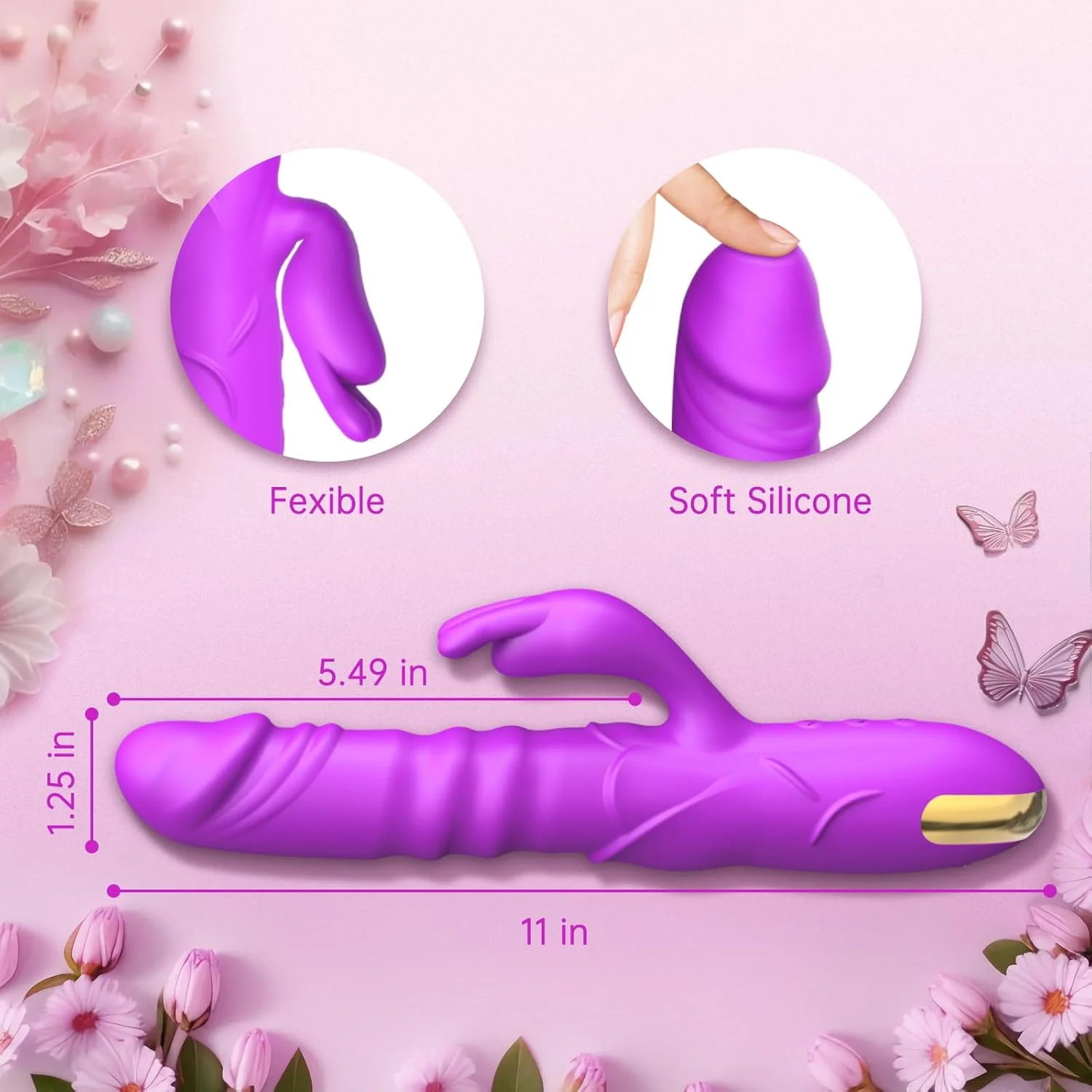 RoseAura Thrusting Rabbit Vibrator 3 Thrust 10 Modes Silicone - Image 5