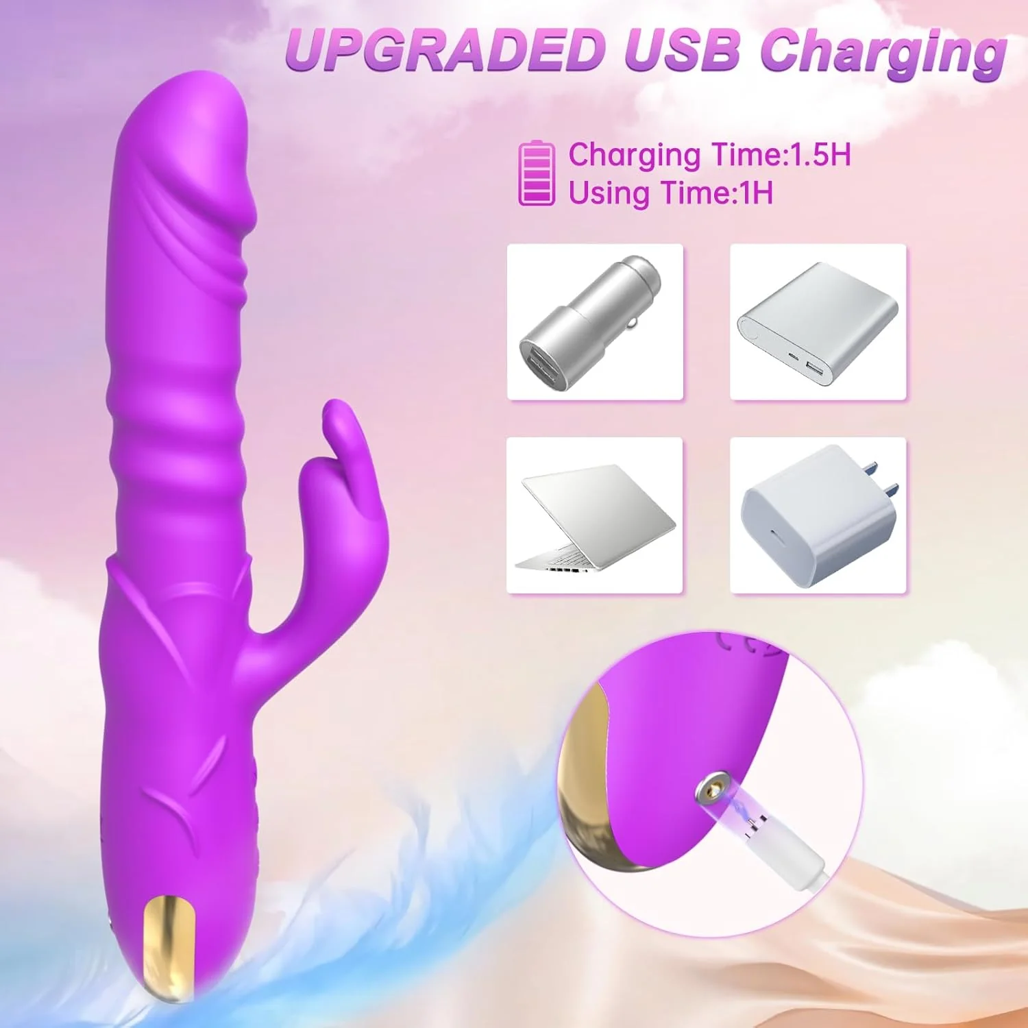RoseAura Thrusting Rabbit Vibrator 3 Thrust 10 Modes Silicone - Image 6