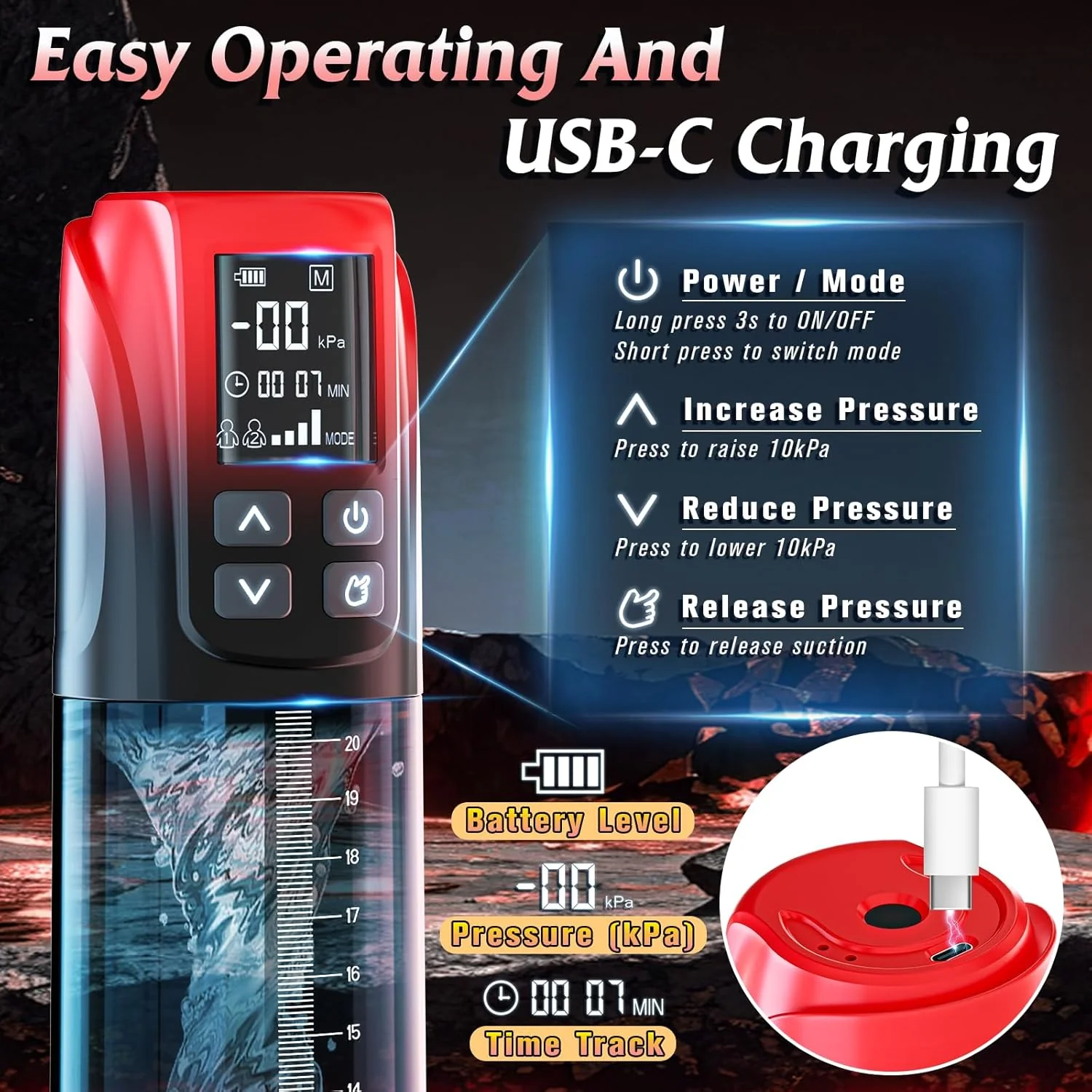 PulseCoreX Electric Penis Pump 5 Modes Display - Image 4