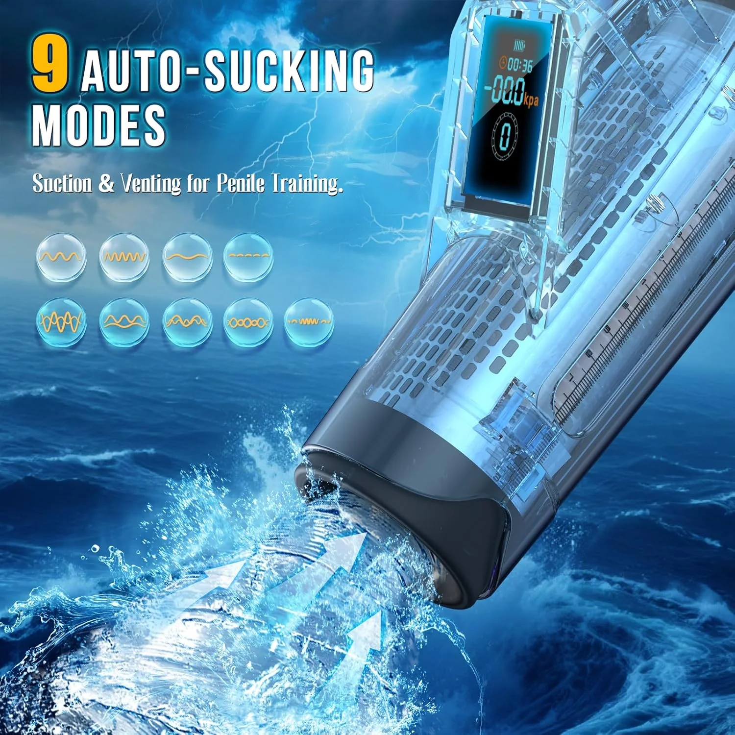 AquaPulse Penis Pump 9 Modes Waterproof Trainer - Image 3