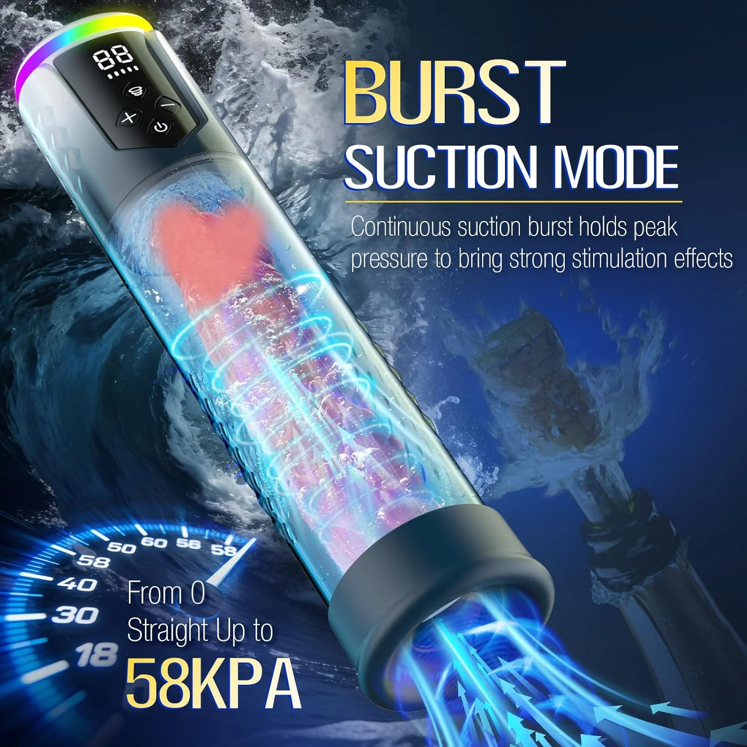 AquaBurst Penis Pump 5 Modes Burst LCD Display - Image 4