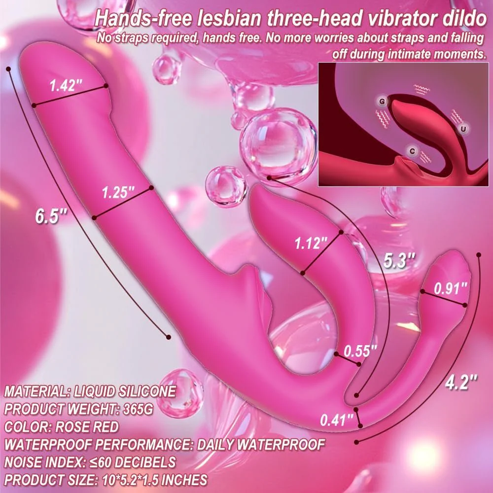 QuadSync Triple Head Strapless Strap On Vibrator - Image 2