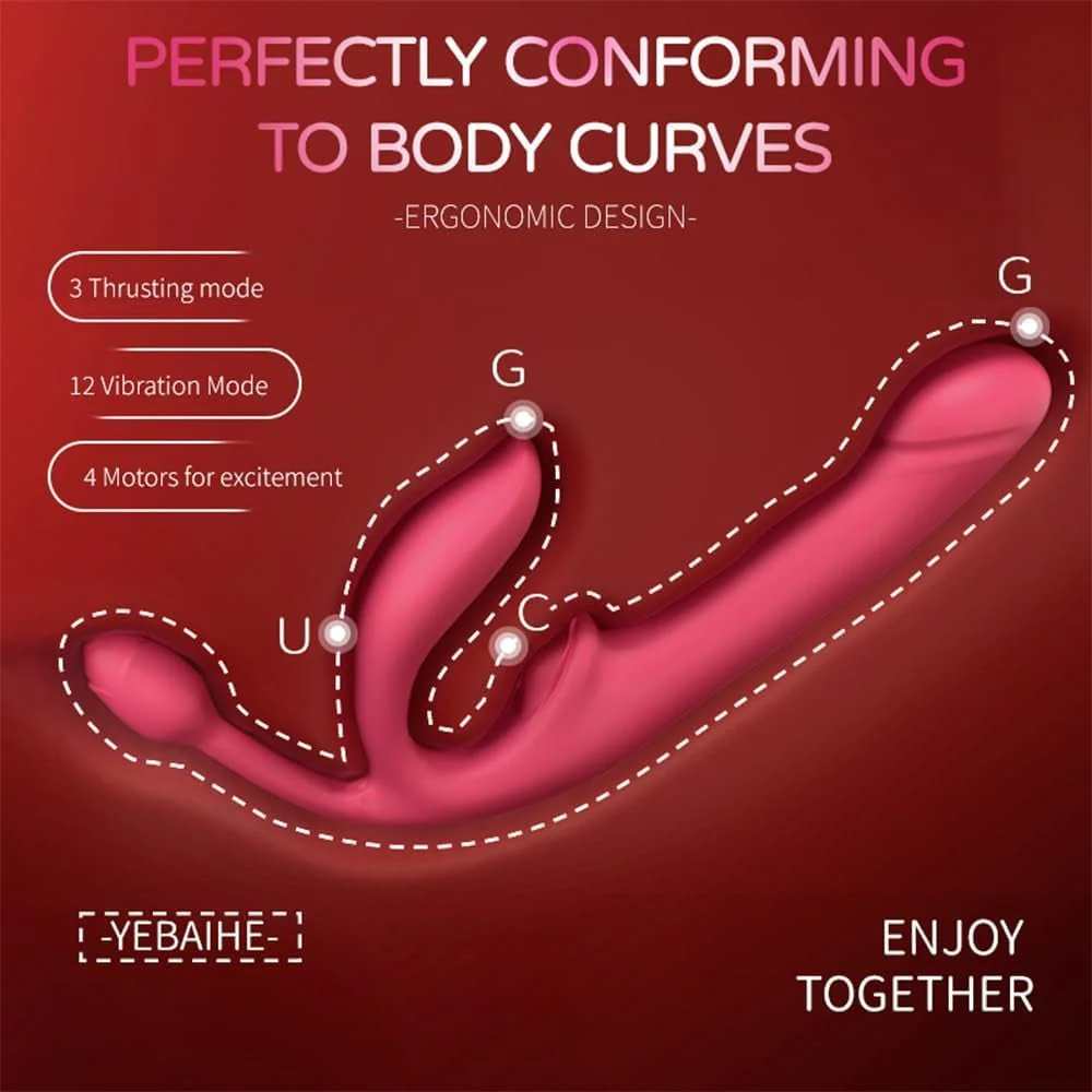 QuadSync Triple Head Strapless Strap On Vibrator - Image 3