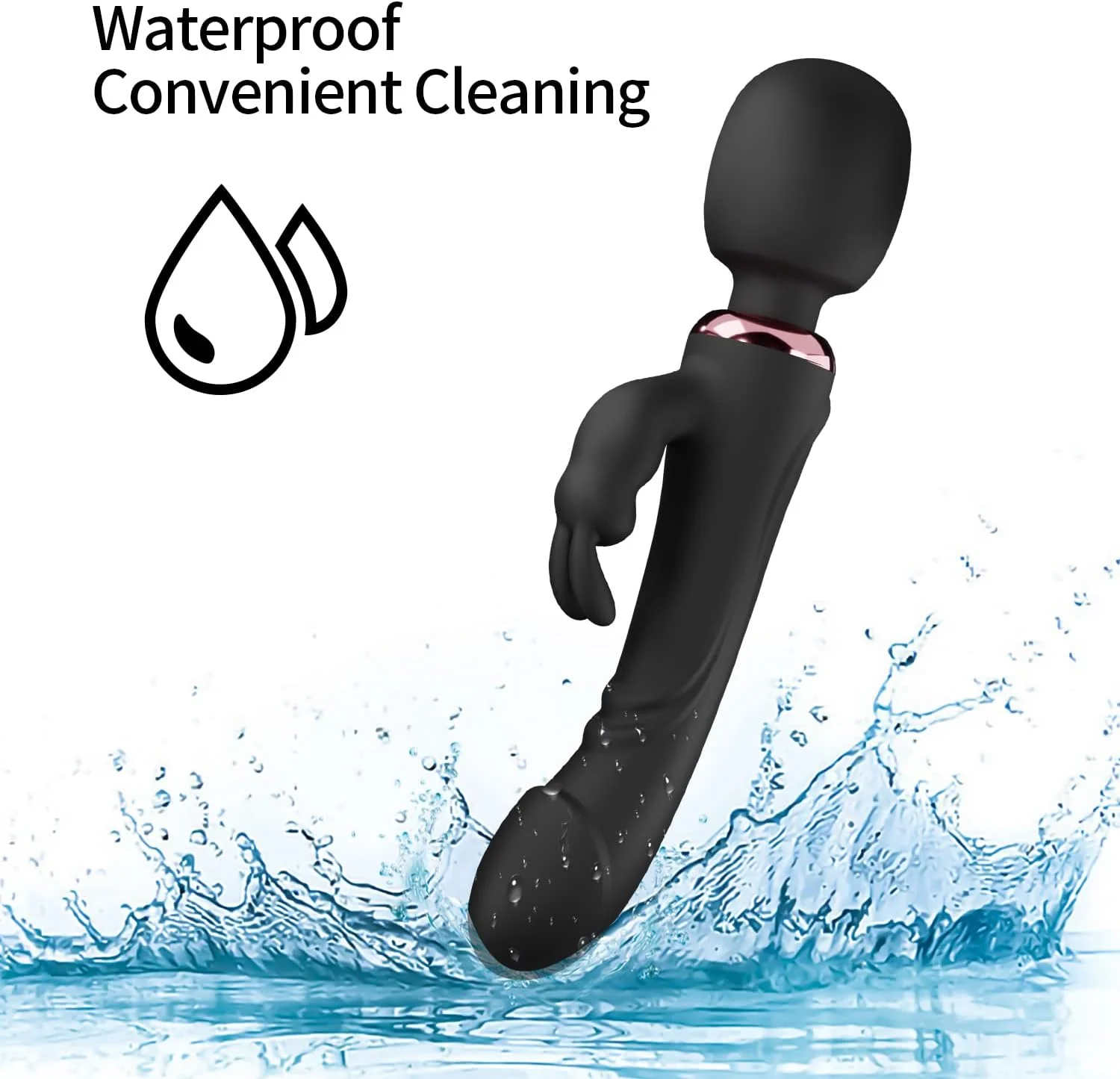 ObsidianWave Rabbit Wand Vibrator 10 Modes Waterproof Silicone - Image 6