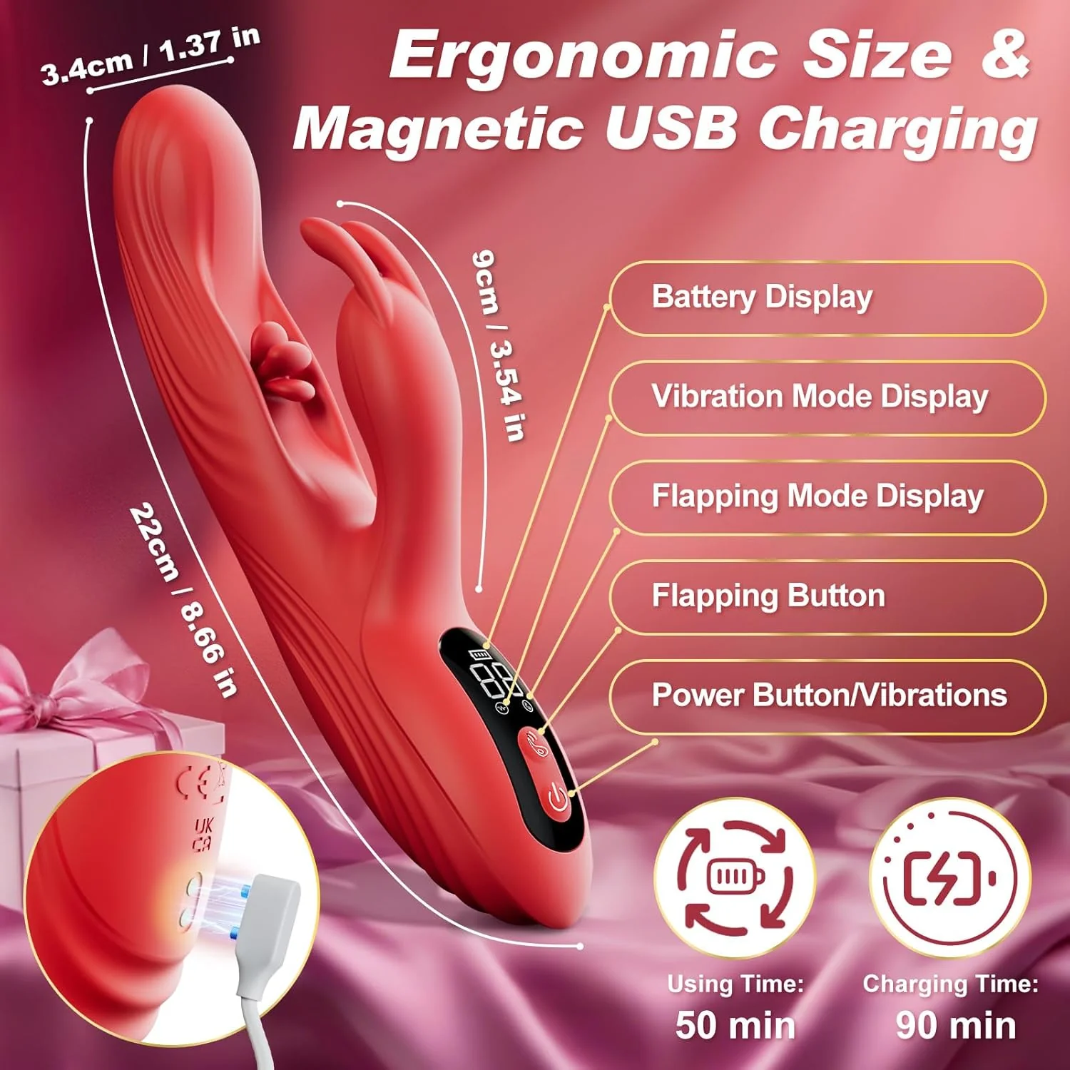 TriSyncX 3-in-1 Rabbit Vibrator 9 Modes Flapping LED Display - Image 5