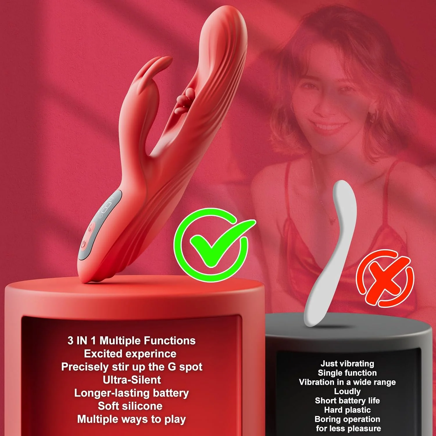 TriSyncX 3-in-1 Rabbit Vibrator 9 Modes Flapping LED Display - Image 6