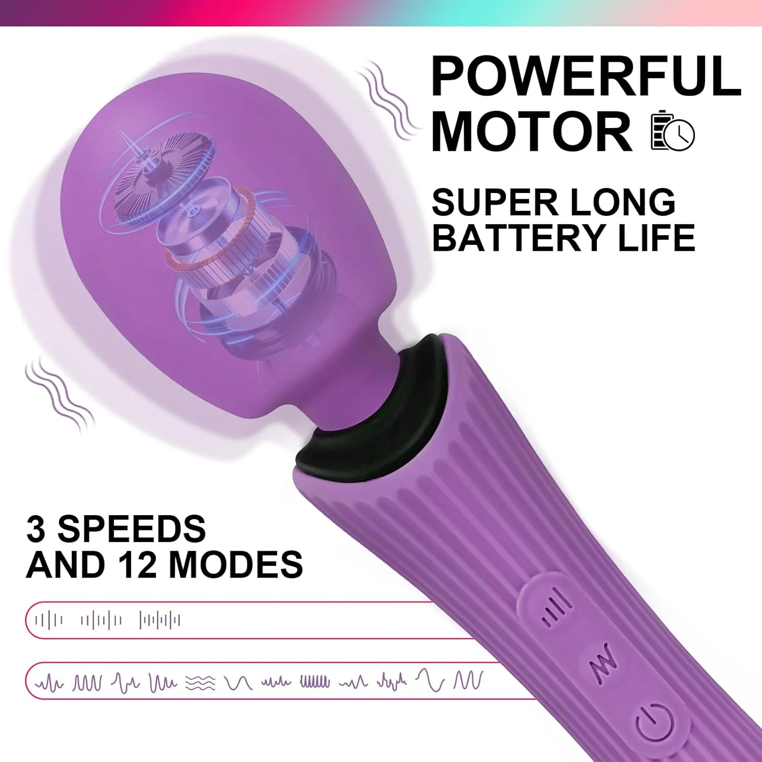 VeloraPulse Rechargeable Wand Vibrator 12 Modes Waterproof - Image 4