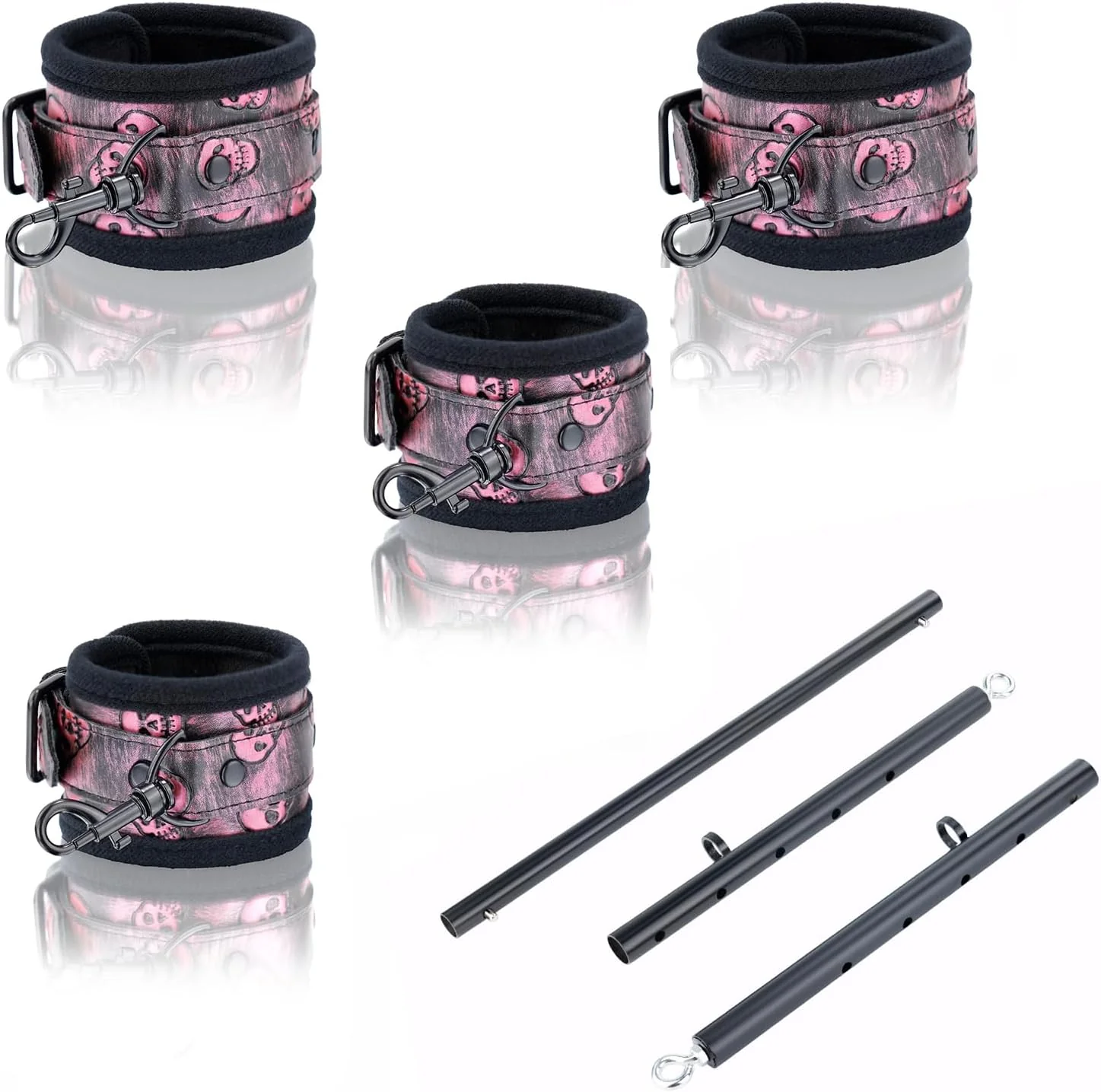 SkullFury Pink Skull Spreader Bar with Furry Straps - Image 2