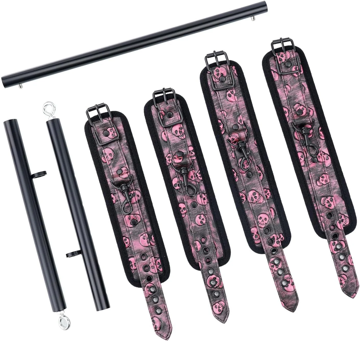 SkullFury Pink Skull Spreader Bar with Furry Straps - Image 3