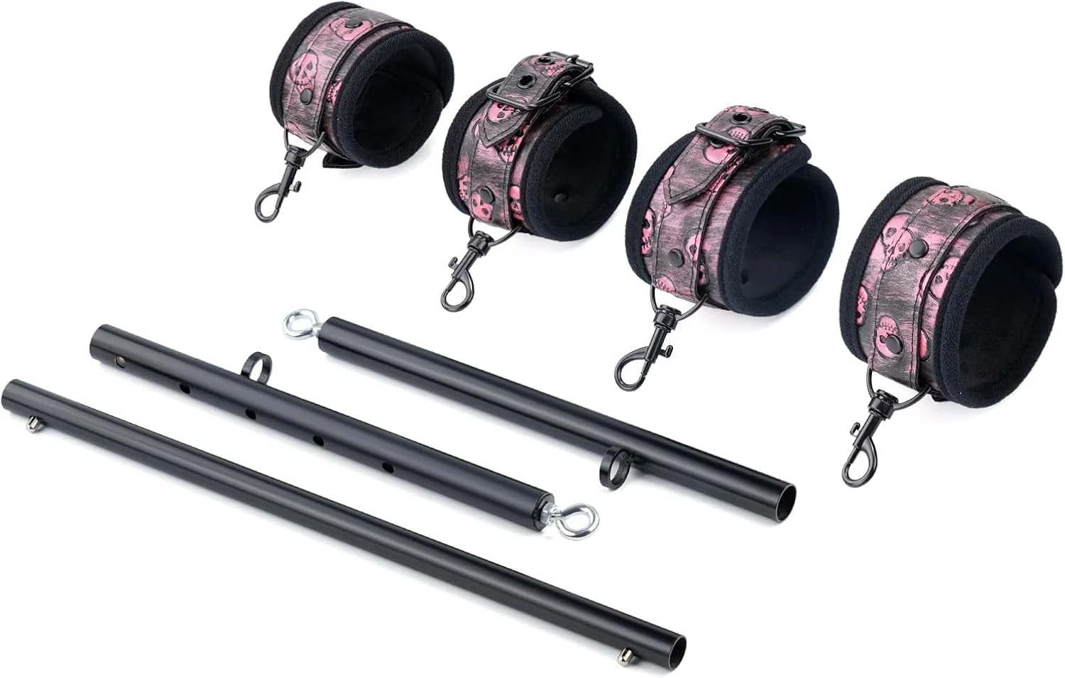 SkullFury Pink Skull Spreader Bar with Furry Straps - Image 4
