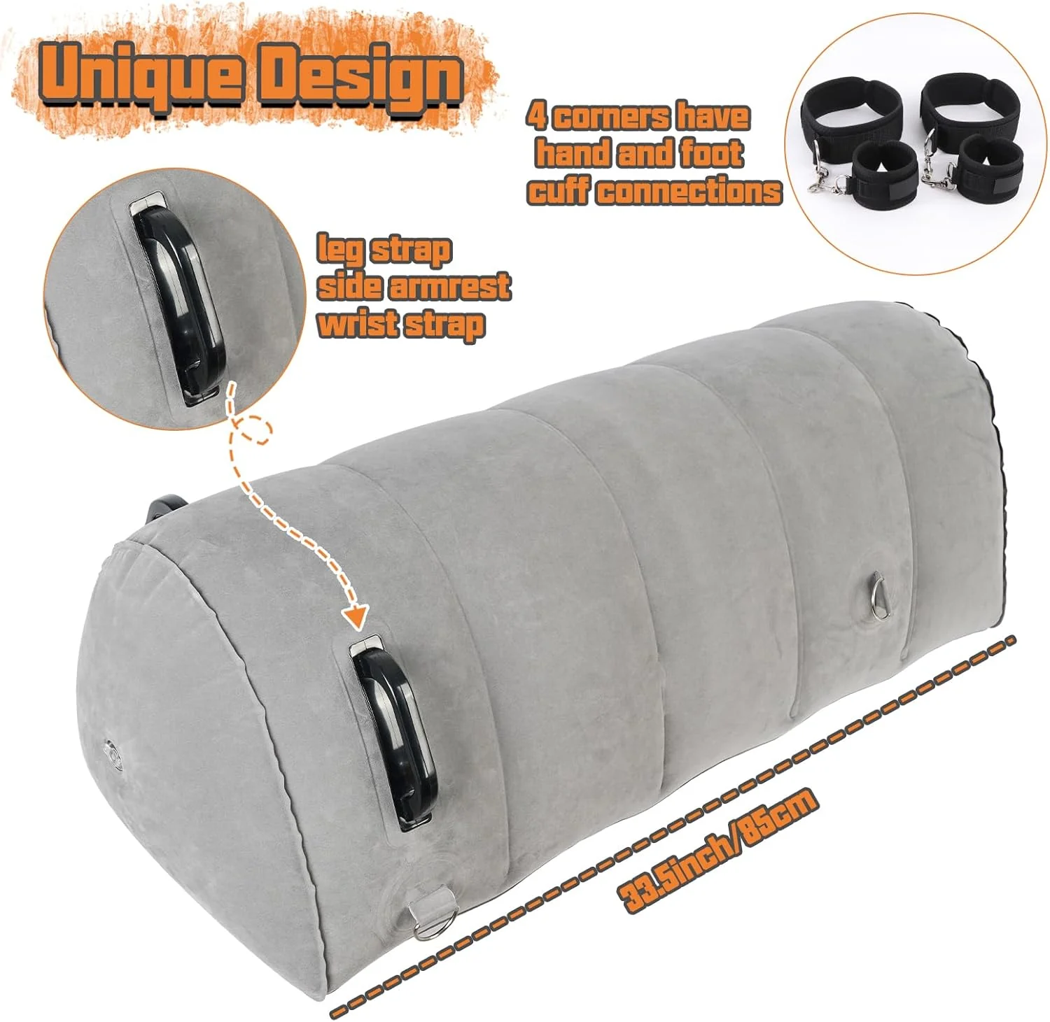 GripBond Inflatable BDSM Long Pillow with 4 Cuffs - Image 7