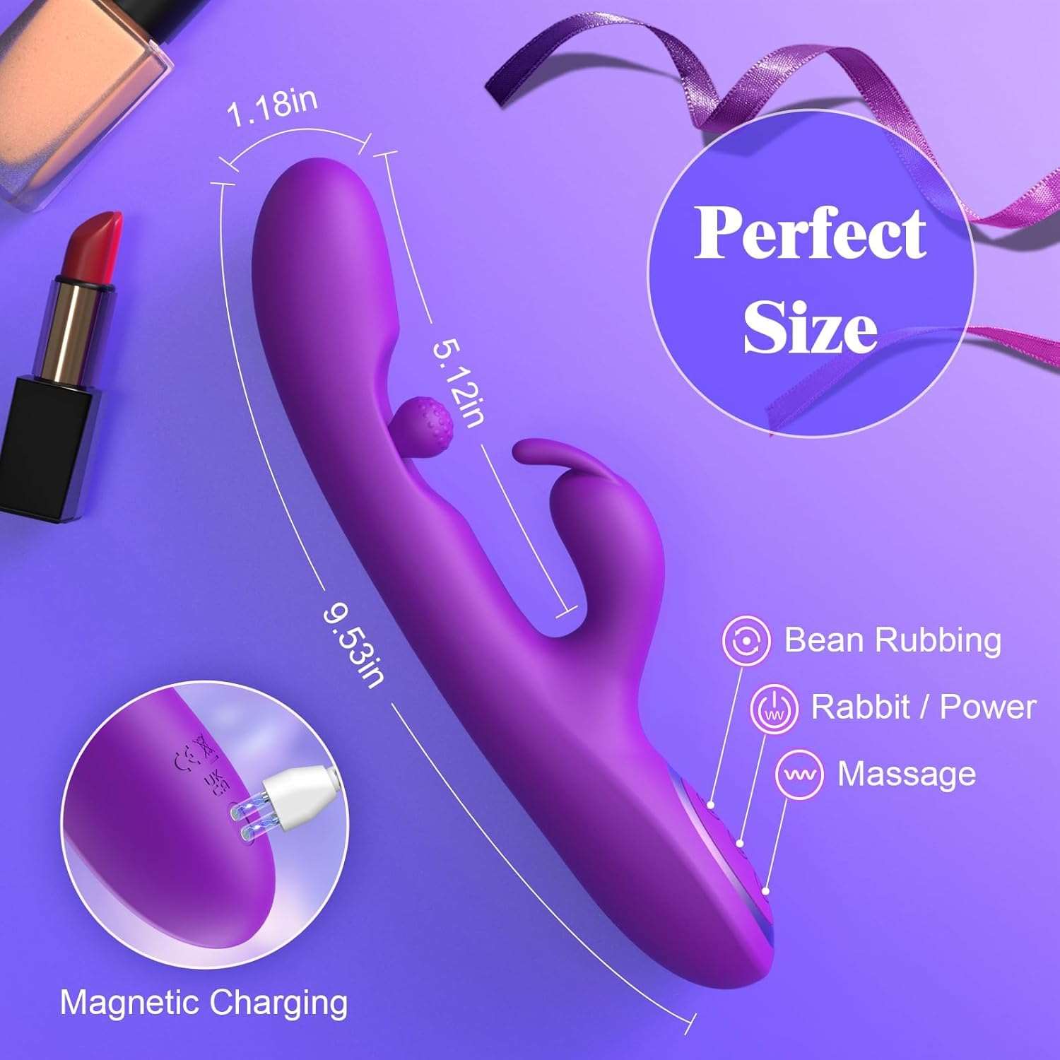 LustSpark G-Spot 360° Rotation Rabbit Dildo Vibrator - Image 5