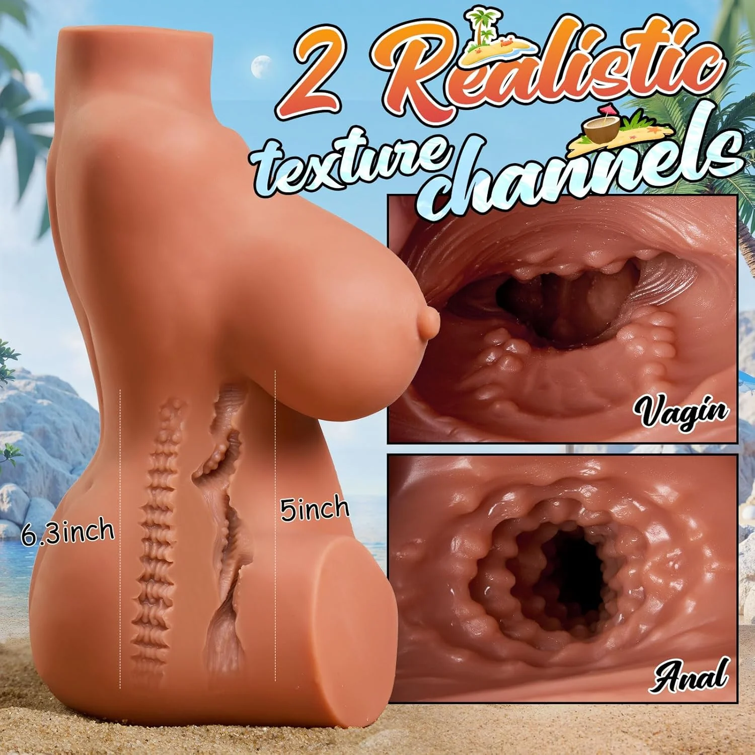 BronzeMuse Brown Sex Doll Torso Dual Channel 7.2LB - Image 4