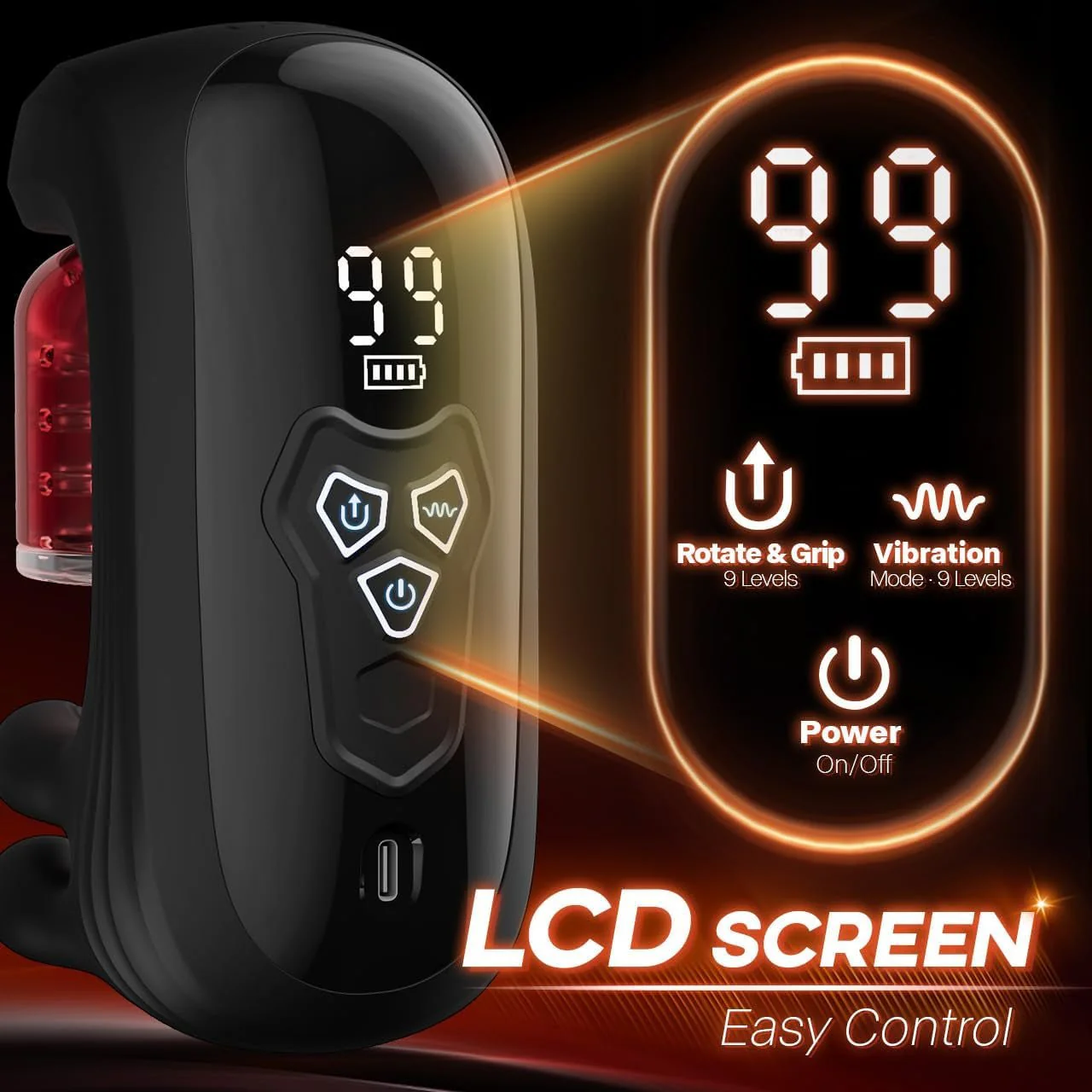 LumiGrip Rotating Male Stroker Trainer 9 Modes LCD - Image 7